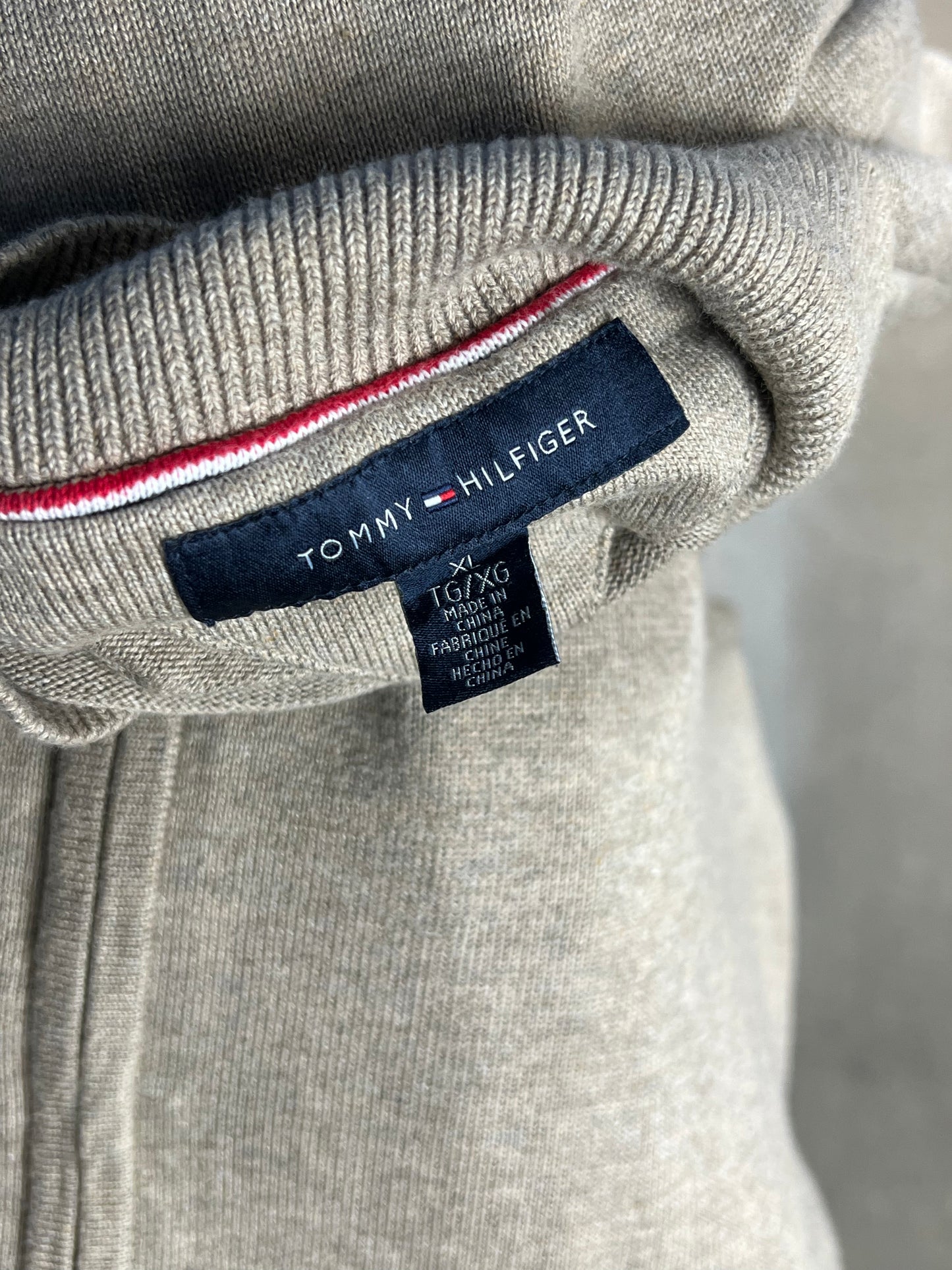 BEIGE SAND VINTAGE TOMMY HILFIGER COTTON ZIP-KNIT CARDIGAN (XLARGE)
