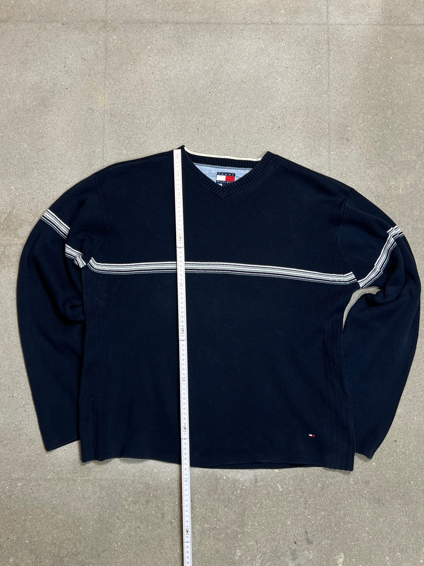 NAVY 90s VINTAGE TOMMY HILFIGER V-NECK COTTON KNIT (XL)