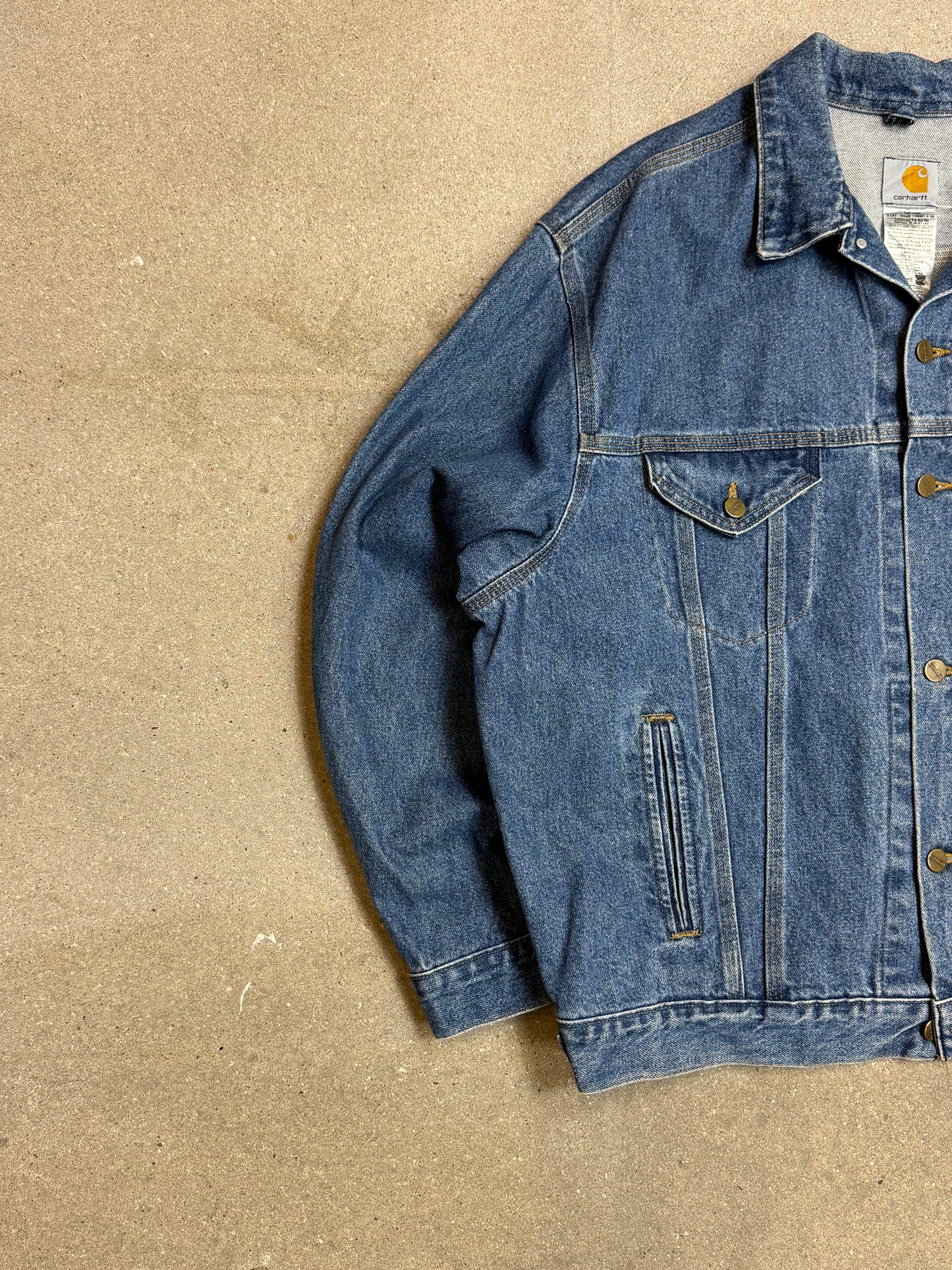 2005 Y2K Carhartt Jeans Jacket J12 DST Mens Medium Blue Denim Trucker Made in USA ( XL )