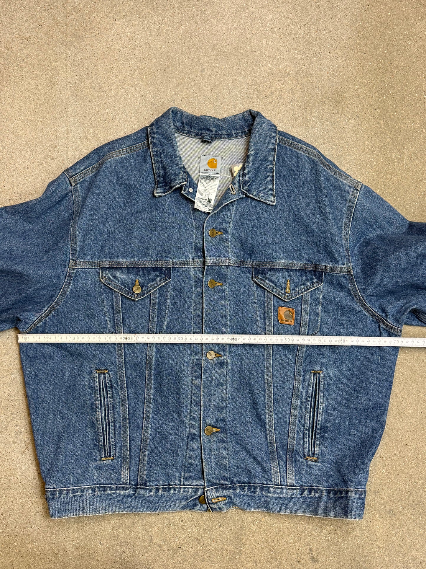 2005 Y2K Carhartt Jeans Jacket J12 DST Mens Medium Blue Denim Trucker Made in USA ( XL )