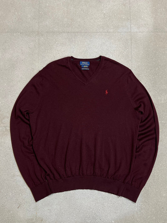 BORDEAUX VINTAGE RALPH LAUREN V-NECK KNIT (LARGE)