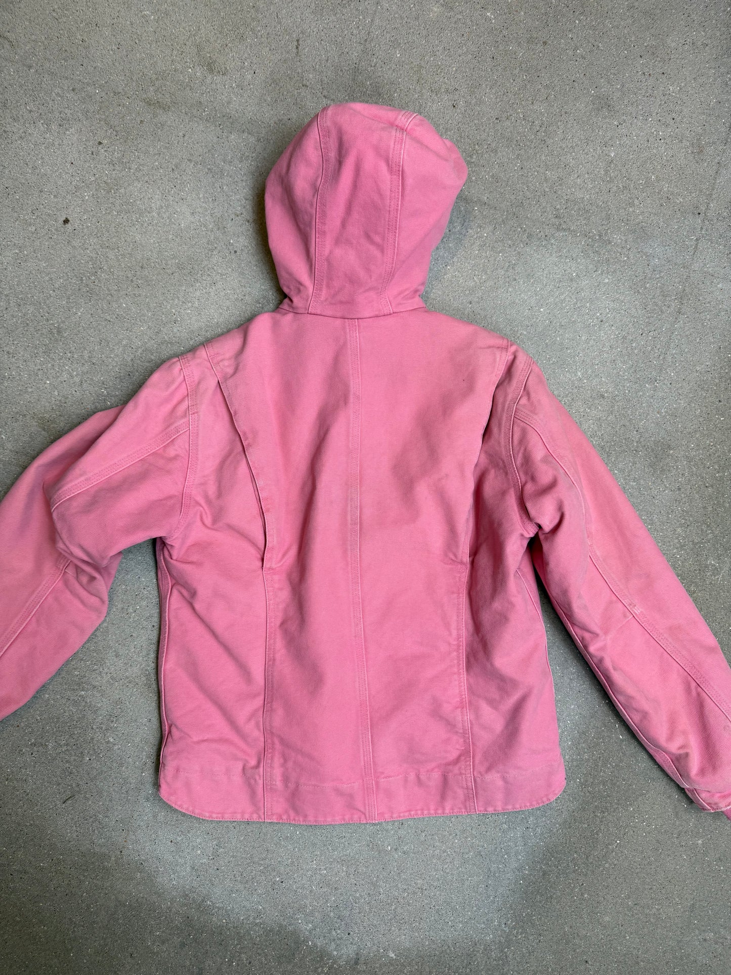 1990s Carhartt Lined Sherpa Hooded Active Jacket WJ141 PKR. Faded bubblegum (womens Small) (Youth Medium 8-10)