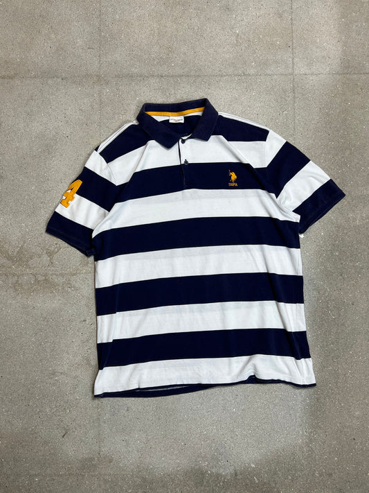 NAVY WHITE USPA U.S POLO ASSN BLOCK STRIPE PIQUE POLO (XL)