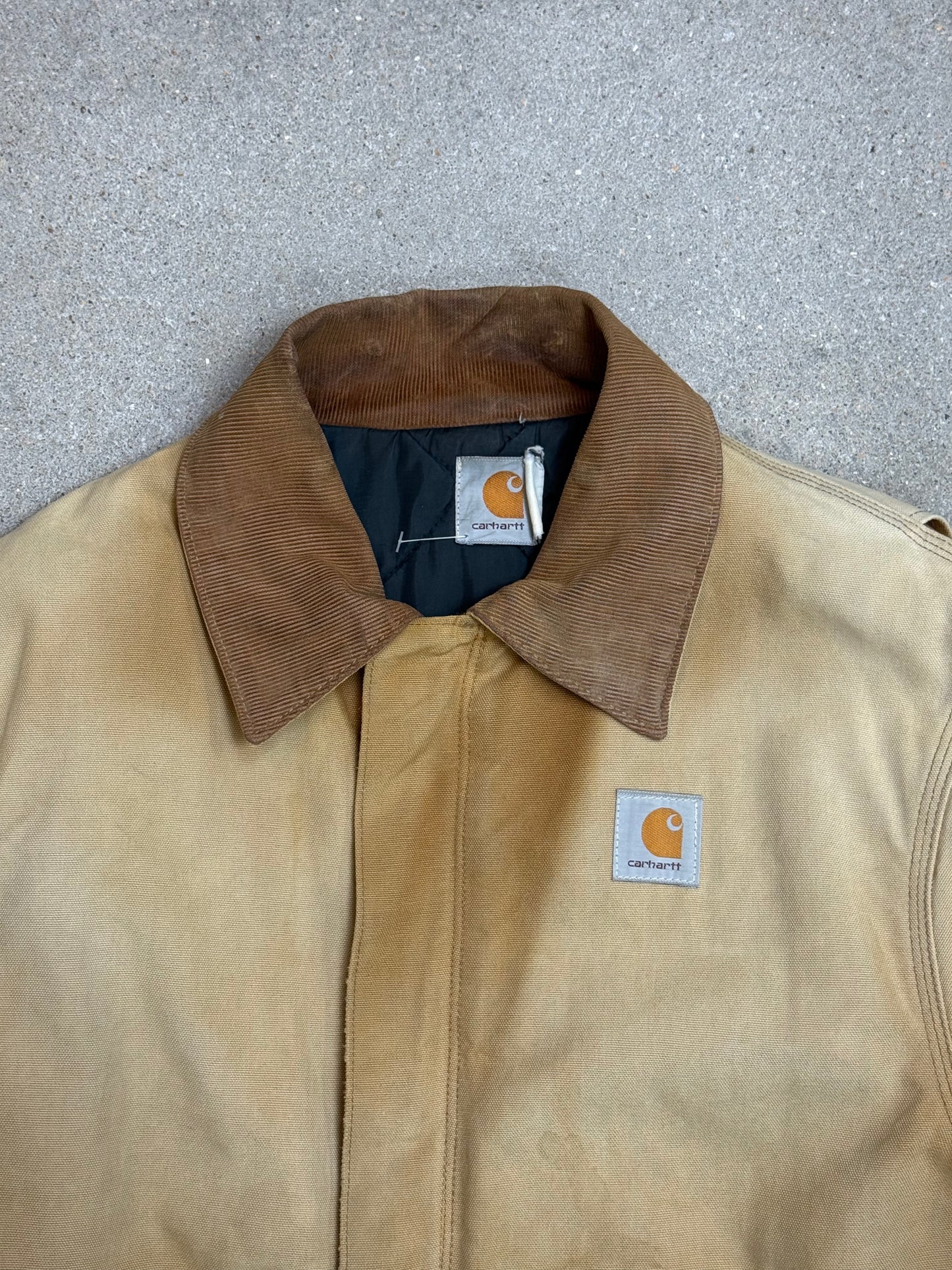 1990s Carhartt Heavy Distressed J02 BRN Insulated Jacket Duck Canvas Coat (Large)