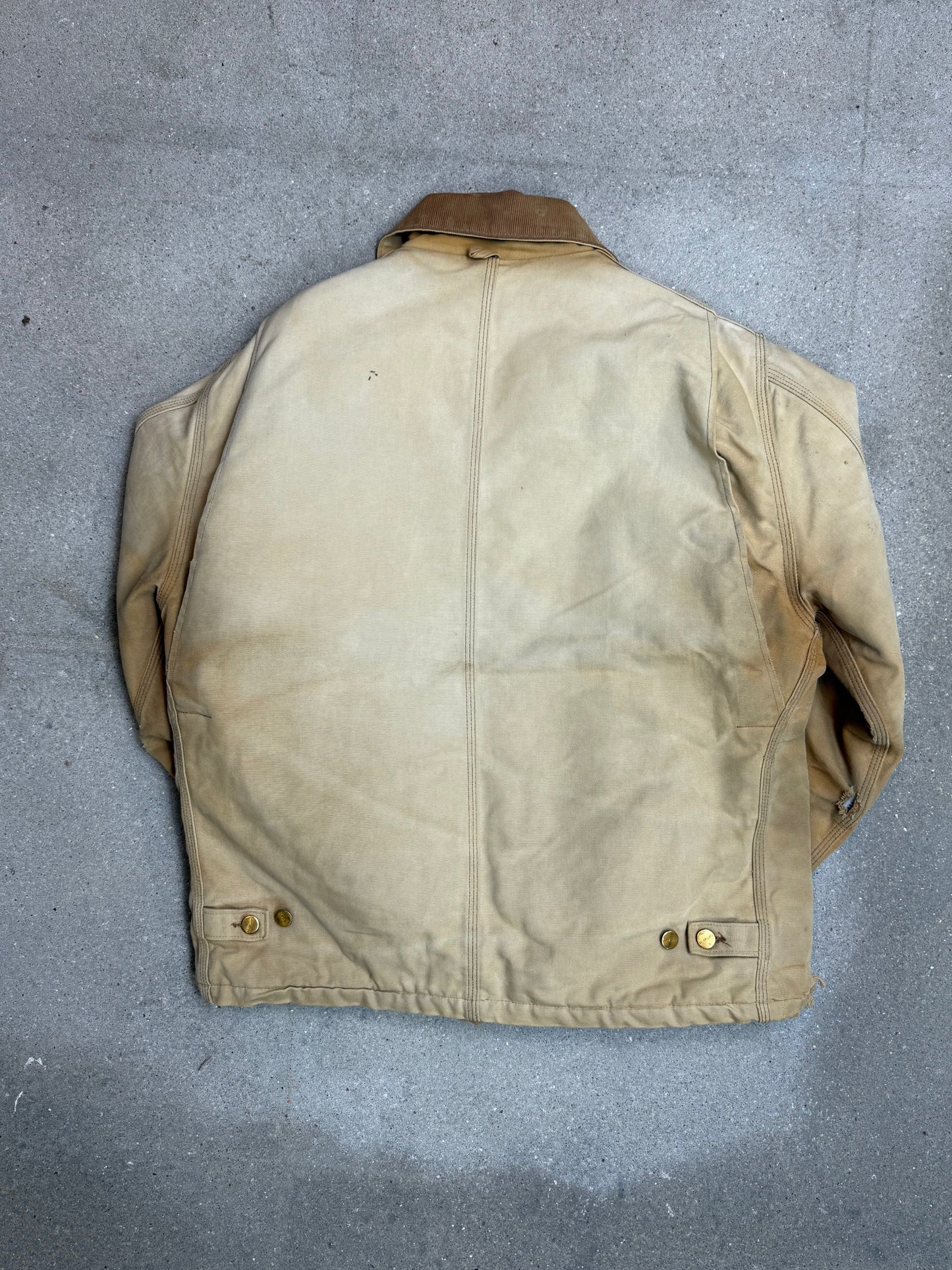 1990s Carhartt Heavy Distressed J02 BRN Insulated Jacket Duck Canvas Coat (Large)