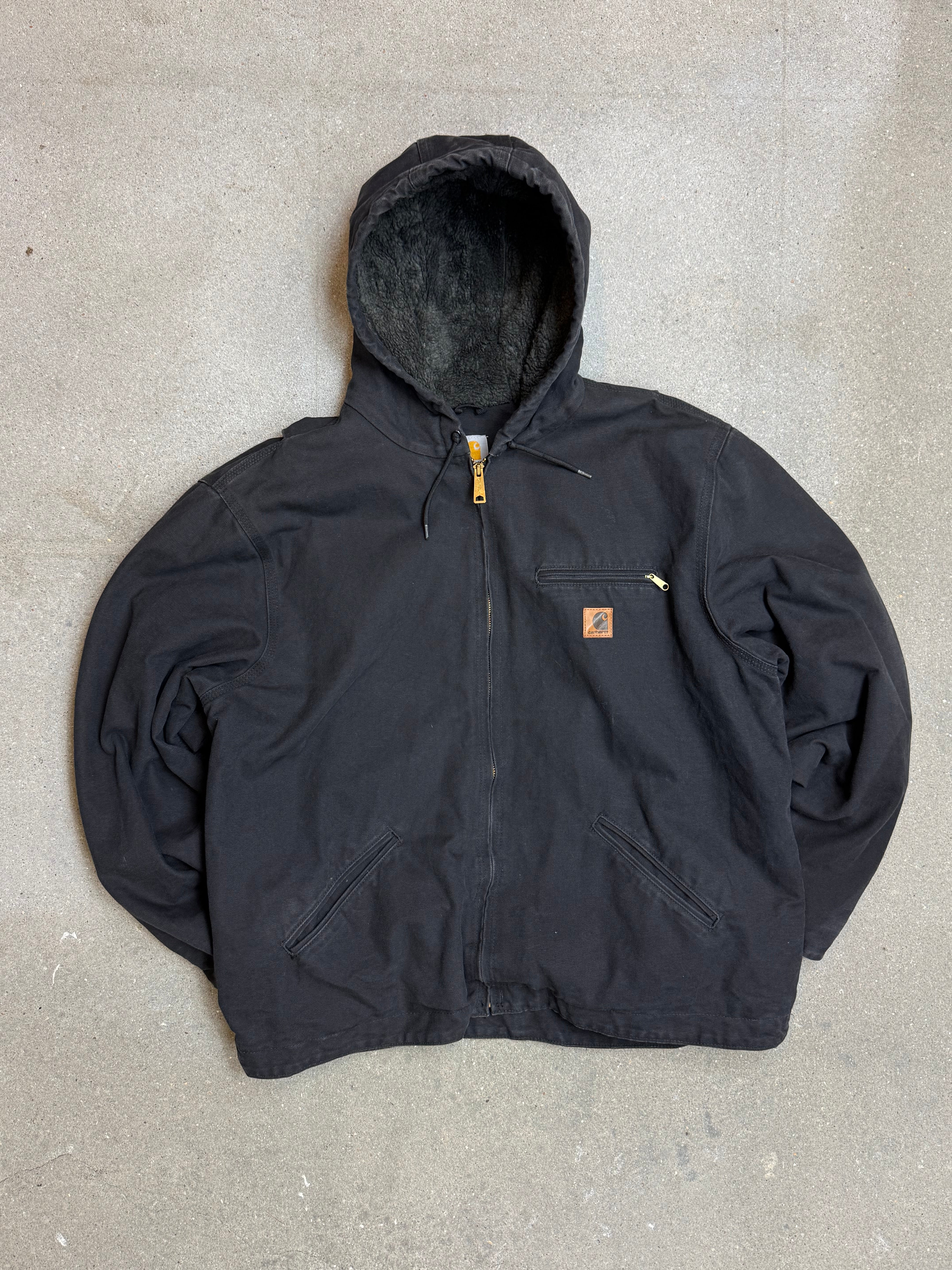 1990s Carhartt J141-BLK Mens Black Sherpa Lined Work Hooded Active