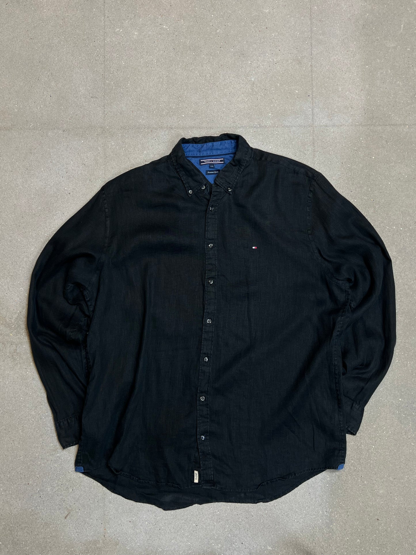 BLACK VINTAGE TOMMY HILFIGER PREMIUM REGULAR FIT LINEN SHIRT (XXL)
