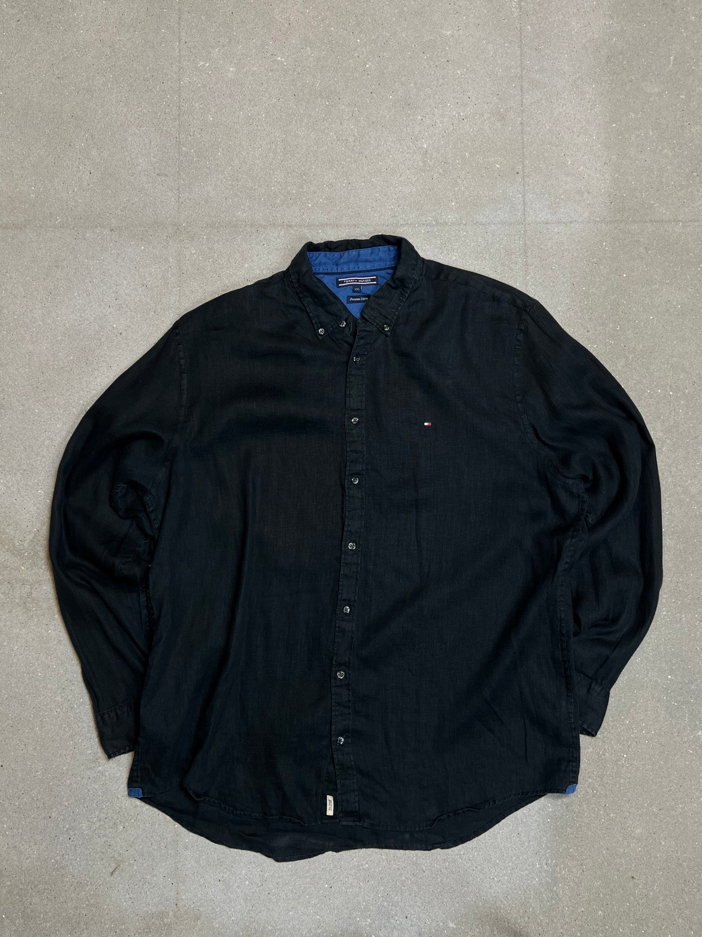 BLACK VINTAGE TOMMY HILFIGER PREMIUM REGULAR FIT LINEN SHIRT (XXL)