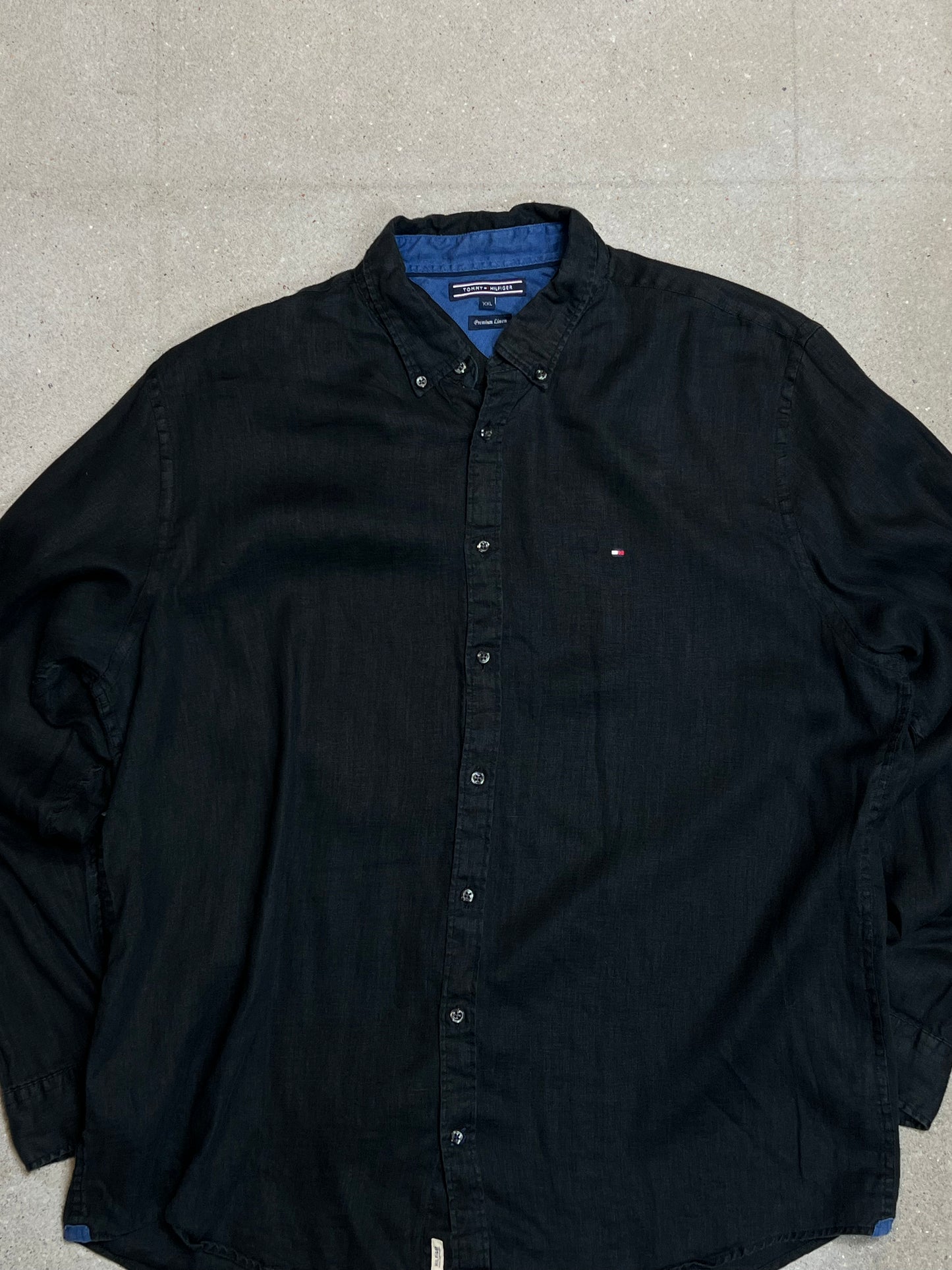 BLACK VINTAGE TOMMY HILFIGER PREMIUM REGULAR FIT LINEN SHIRT (XXL)
