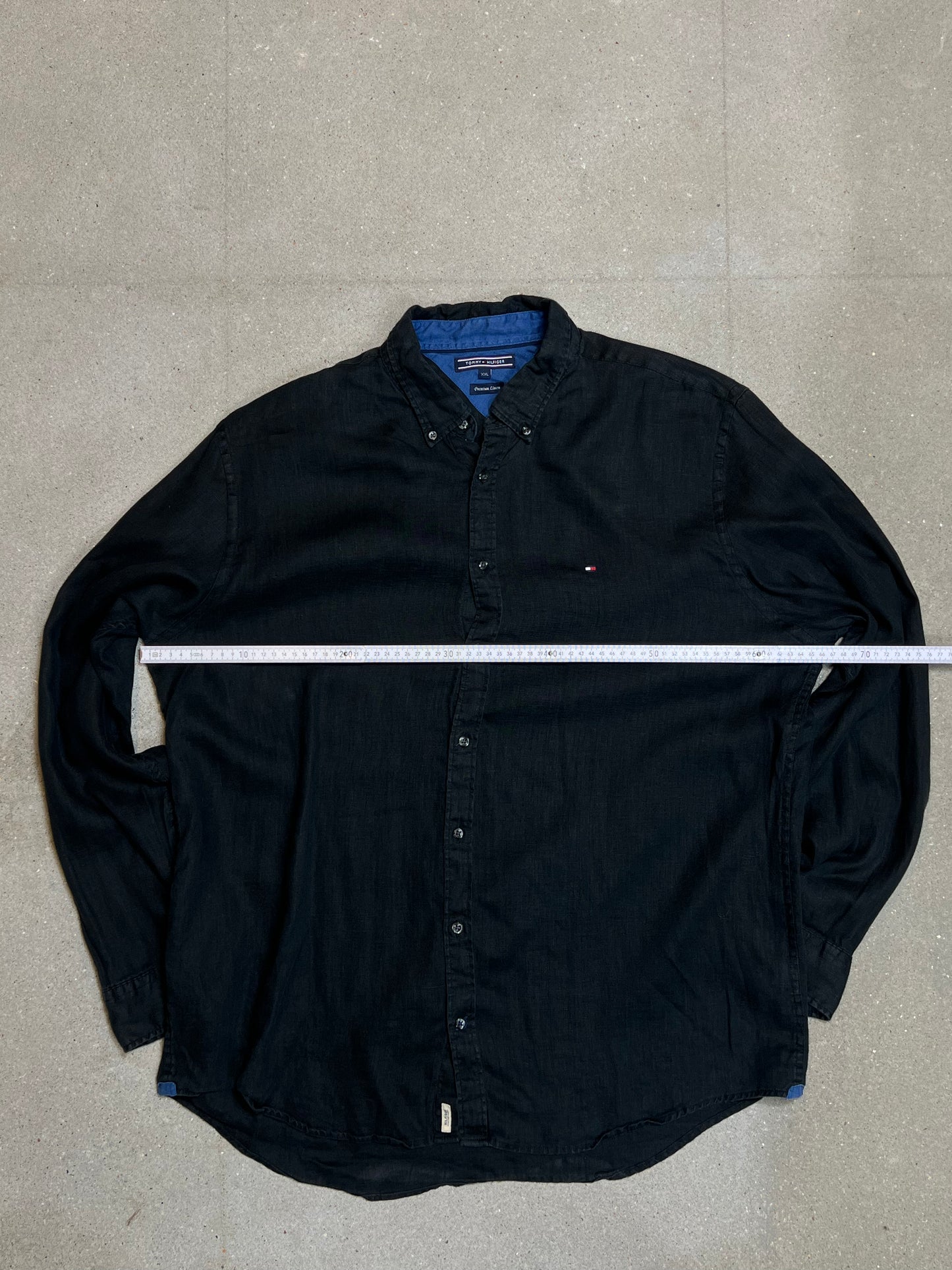 BLACK VINTAGE TOMMY HILFIGER PREMIUM REGULAR FIT LINEN SHIRT (XXL)