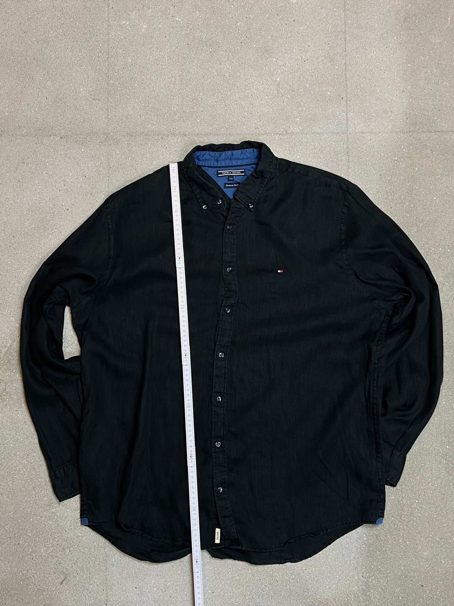 BLACK VINTAGE TOMMY HILFIGER PREMIUM REGULAR FIT LINEN SHIRT (XXL)