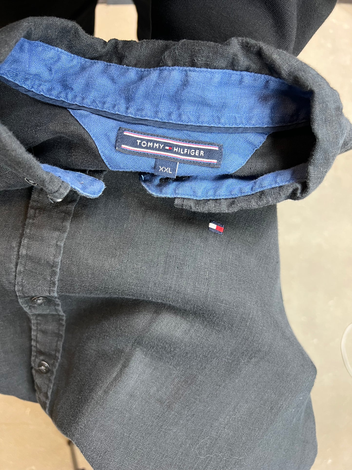 BLACK VINTAGE TOMMY HILFIGER PREMIUM REGULAR FIT LINEN SHIRT (XXL)