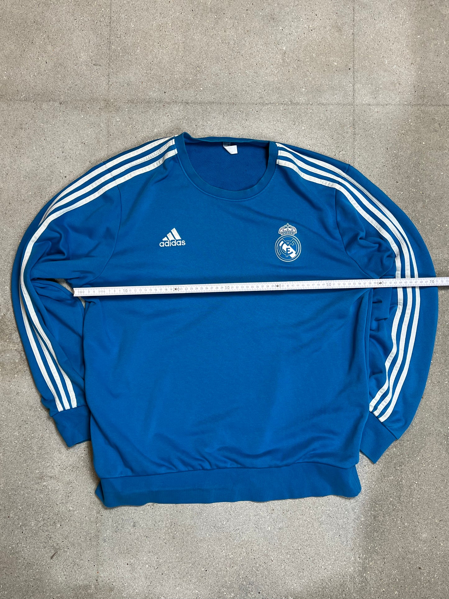 AZURE BLUE VINTAGE ADIDAS REAL MADRID FOOTBALL SWEATSHIRT (XL)