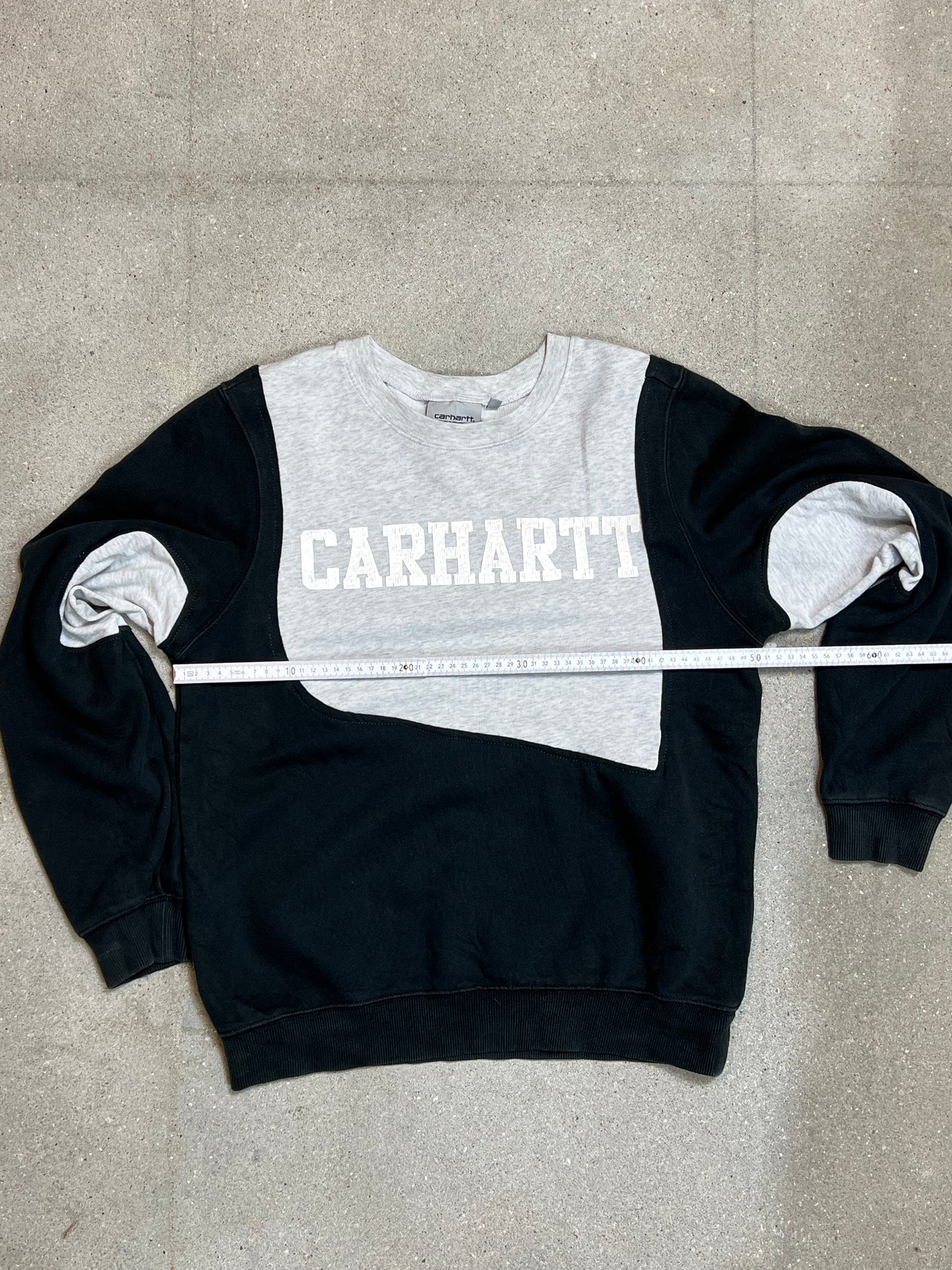 BLACK GREY VINTAGE CARHARTT SPELLOUT RENEWED UPCYCLED SWEATSHIRT (SMALL)