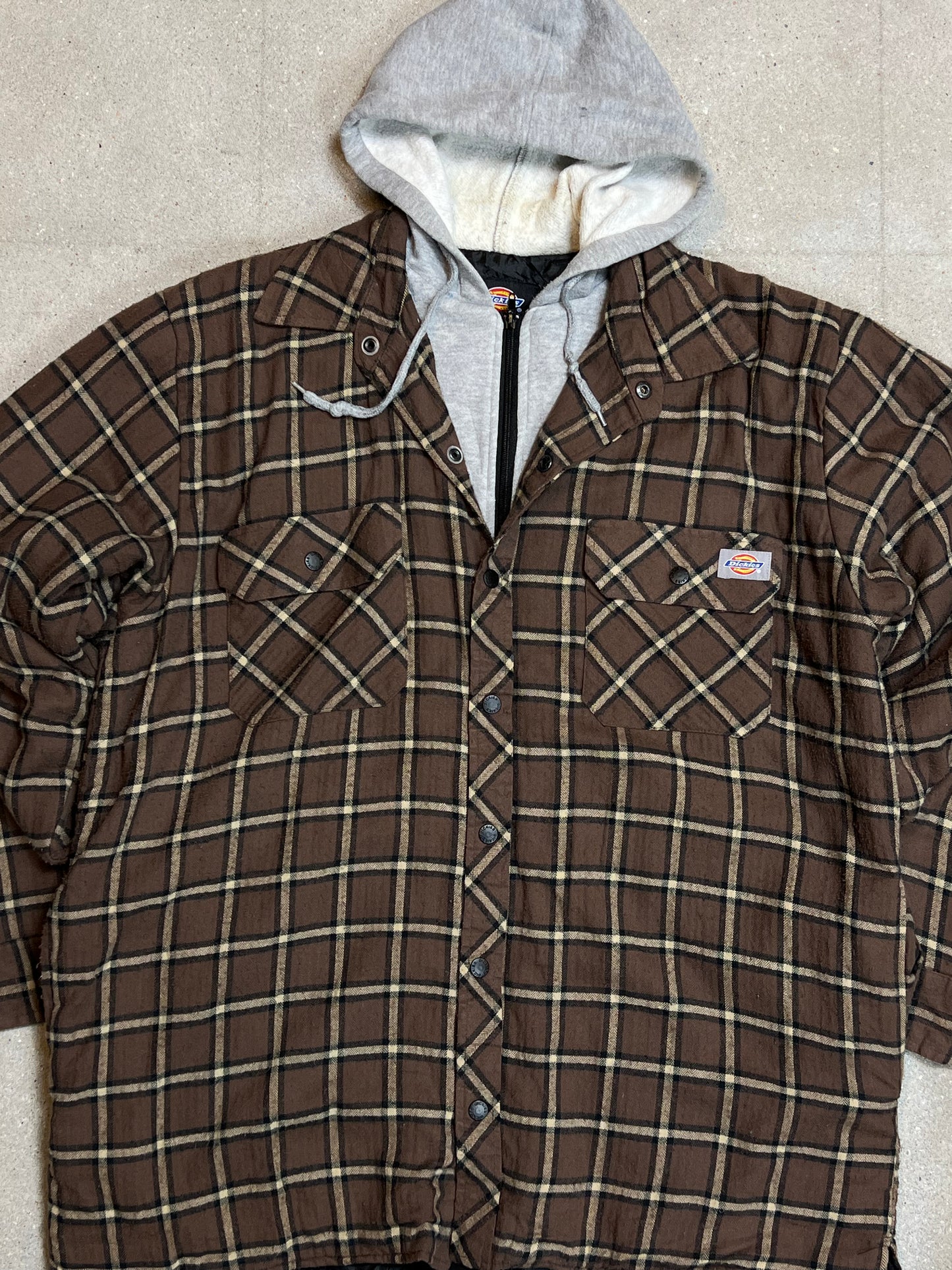 CHECKED BLACK BROWN VINTAGE DICKIES PADDED WORK JACKET (XLARGE)