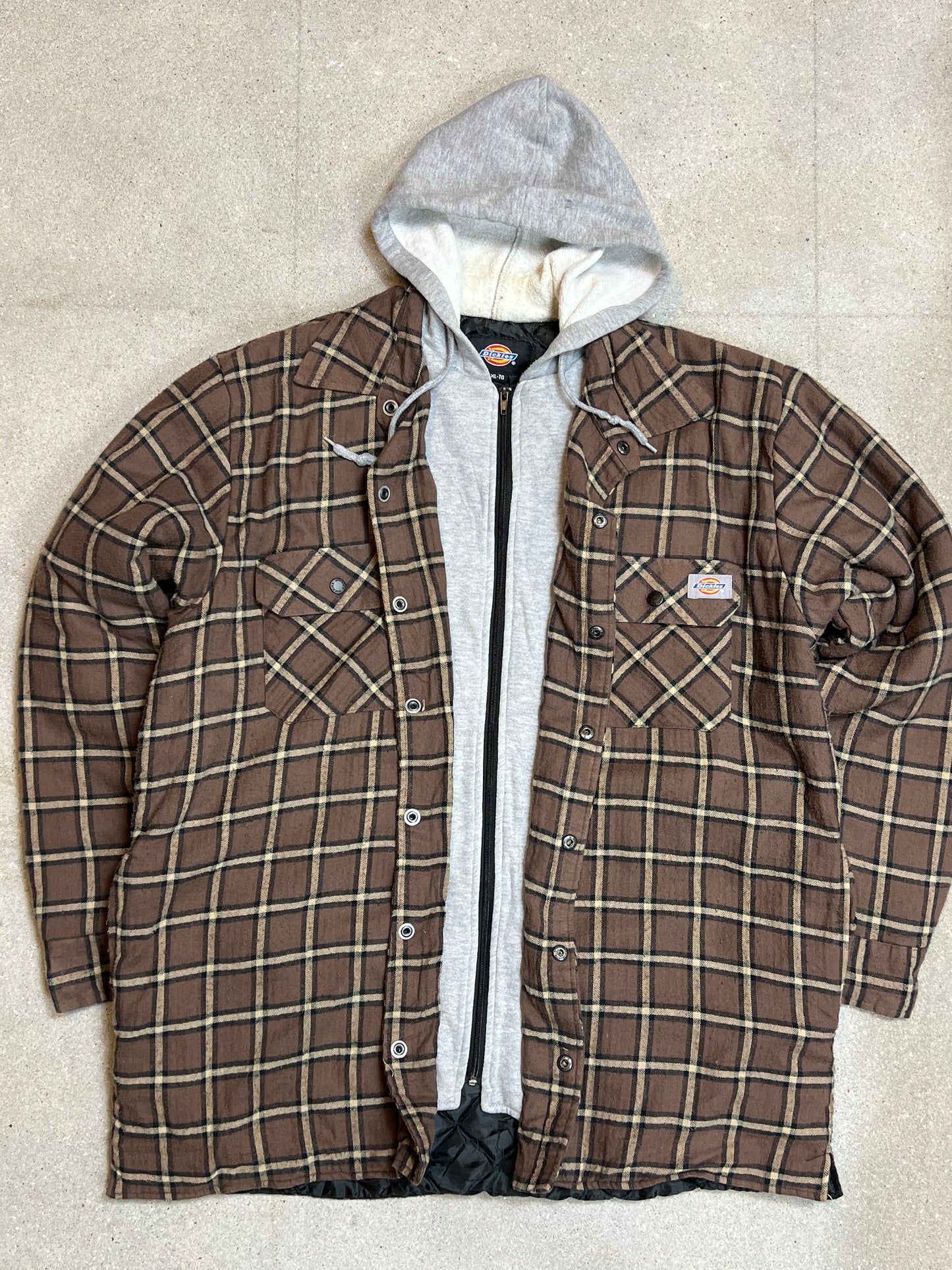 CHECKED BLACK BROWN VINTAGE DICKIES PADDED WORK JACKET (XLARGE)