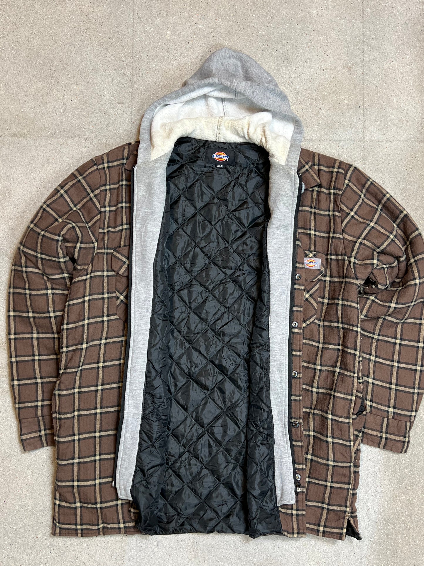 CHECKED BLACK BROWN VINTAGE DICKIES PADDED WORK JACKET (XLARGE)
