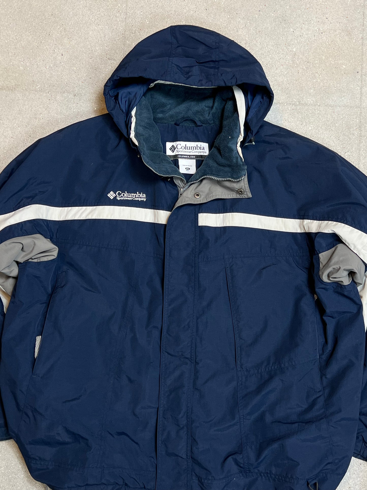 NAVY COLUMBIA PADDED FLEECE WINDSTOPPER SKI JACKET (XXLARGE)