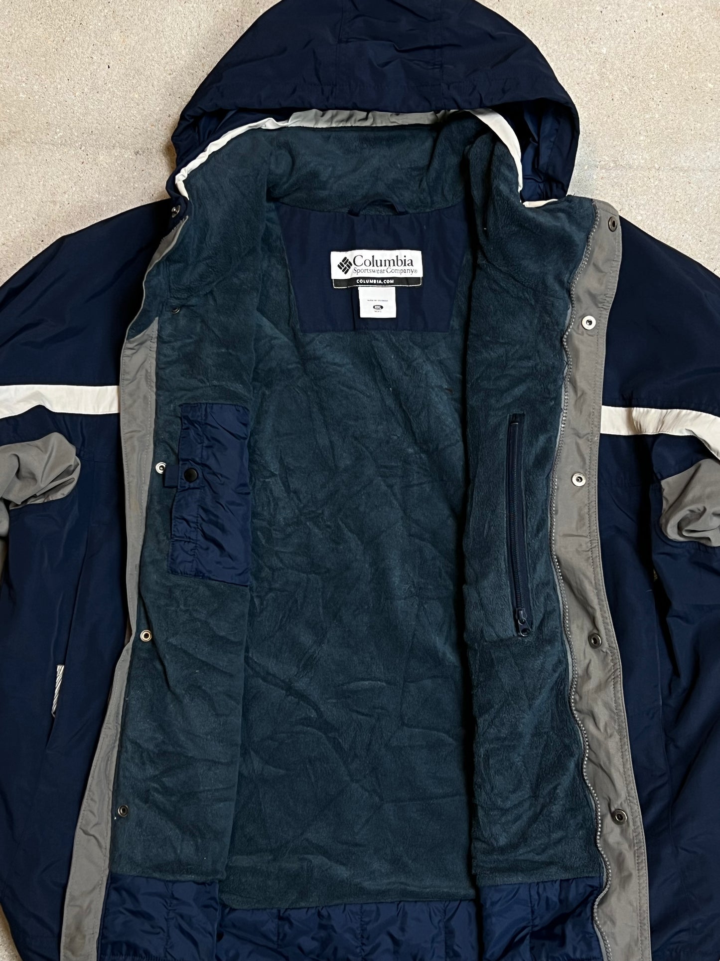 NAVY COLUMBIA PADDED FLEECE WINDSTOPPER SKI JACKET (XXLARGE)