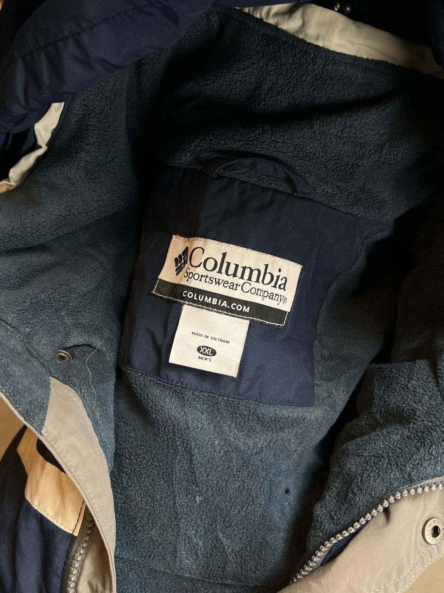 NAVY COLUMBIA PADDED FLEECE WINDSTOPPER SKI JACKET (XXLARGE)
