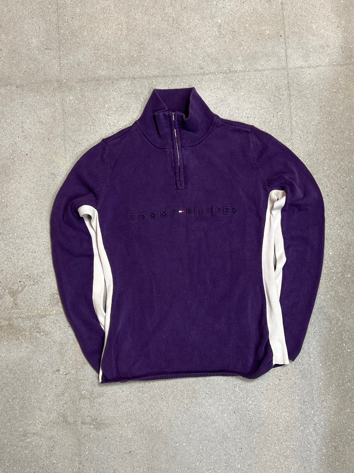 PURPLE VINTAGE TOMMY HILFIGER QUARTER ZIP COTTON KNIT (XXS)