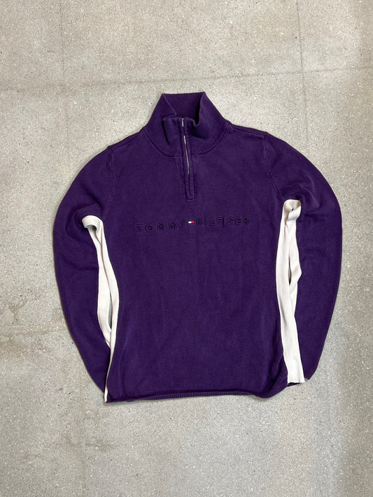 PURPLE VINTAGE TOMMY HILFIGER QUARTER ZIP COTTON KNIT (XXS)