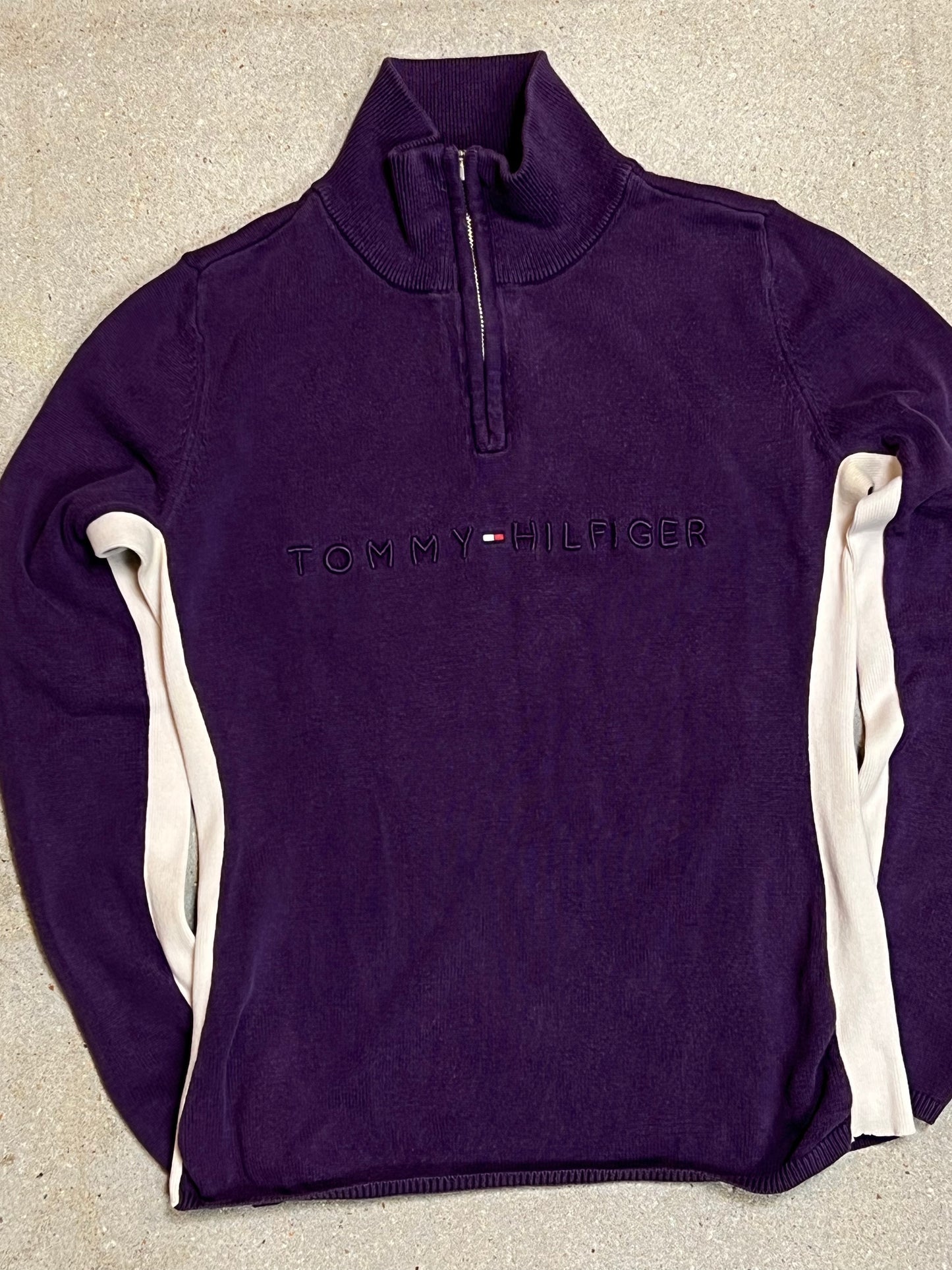 PURPLE VINTAGE TOMMY HILFIGER QUARTER ZIP COTTON KNIT (XXS)