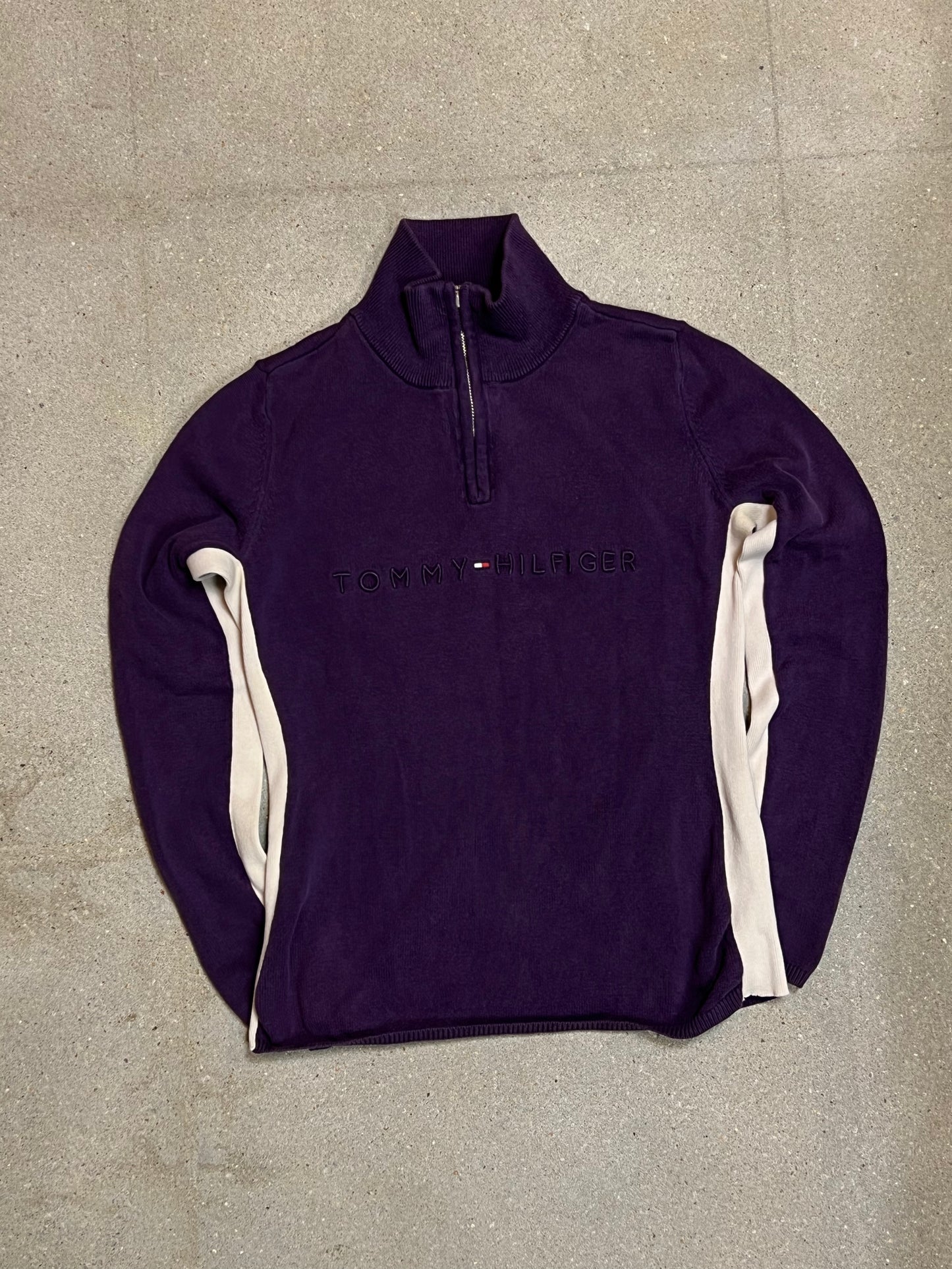 PURPLE VINTAGE TOMMY HILFIGER QUARTER ZIP COTTON KNIT (XXS)