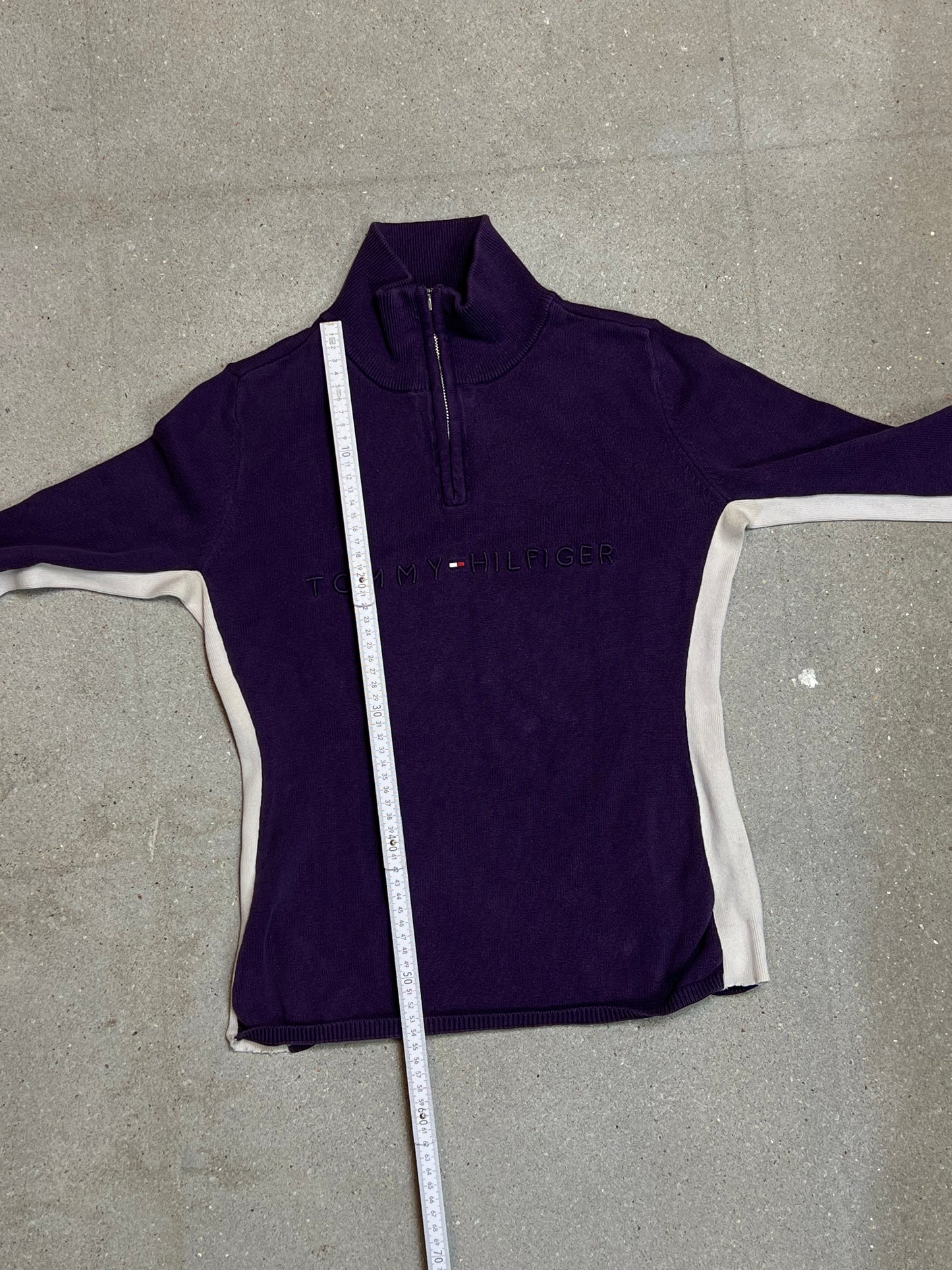 PURPLE VINTAGE TOMMY HILFIGER QUARTER ZIP COTTON KNIT (XXS)