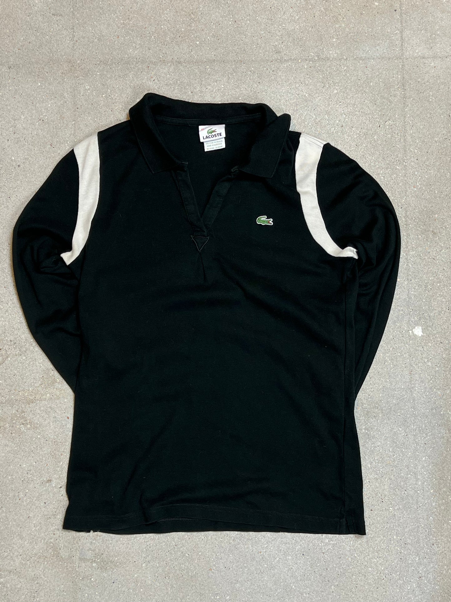 BLACK VINTAGE LACOSTE LOGO GOLF PIQUE POLO 3/4 SLEEVE (42 / XS )