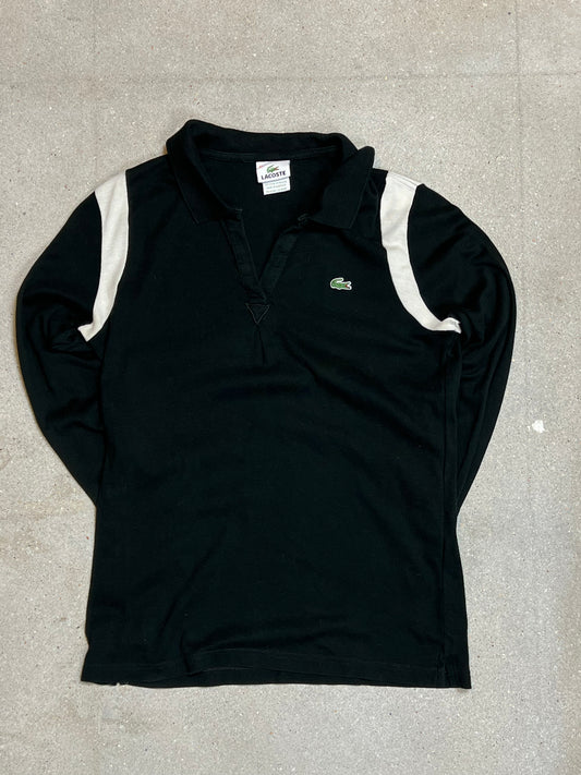 BLACK VINTAGE LACOSTE LOGO GOLF PIQUE POLO 3/4 SLEEVE (42 / XS )