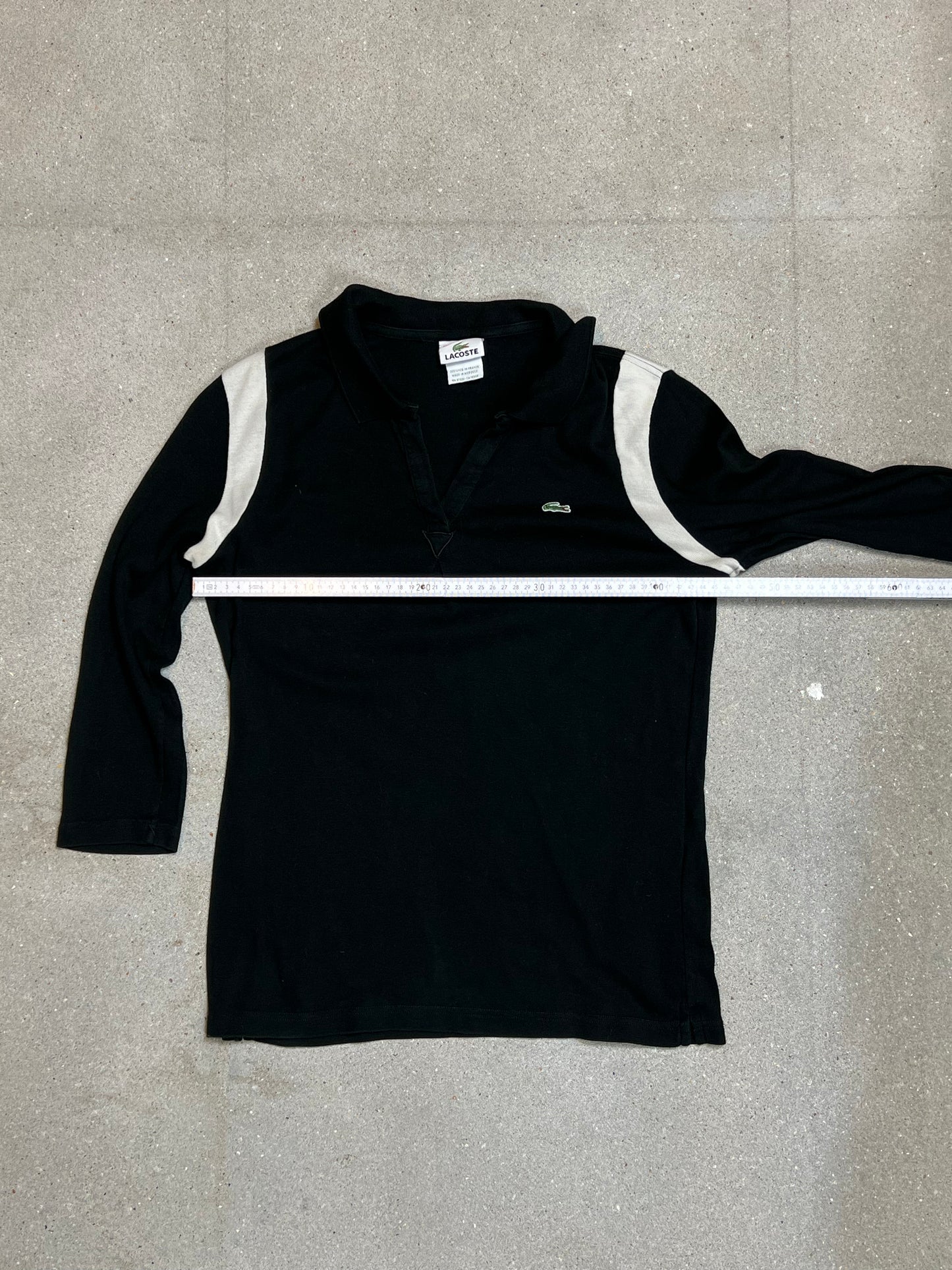 BLACK VINTAGE LACOSTE LOGO GOLF PIQUE POLO 3/4 SLEEVE (42 / XS )