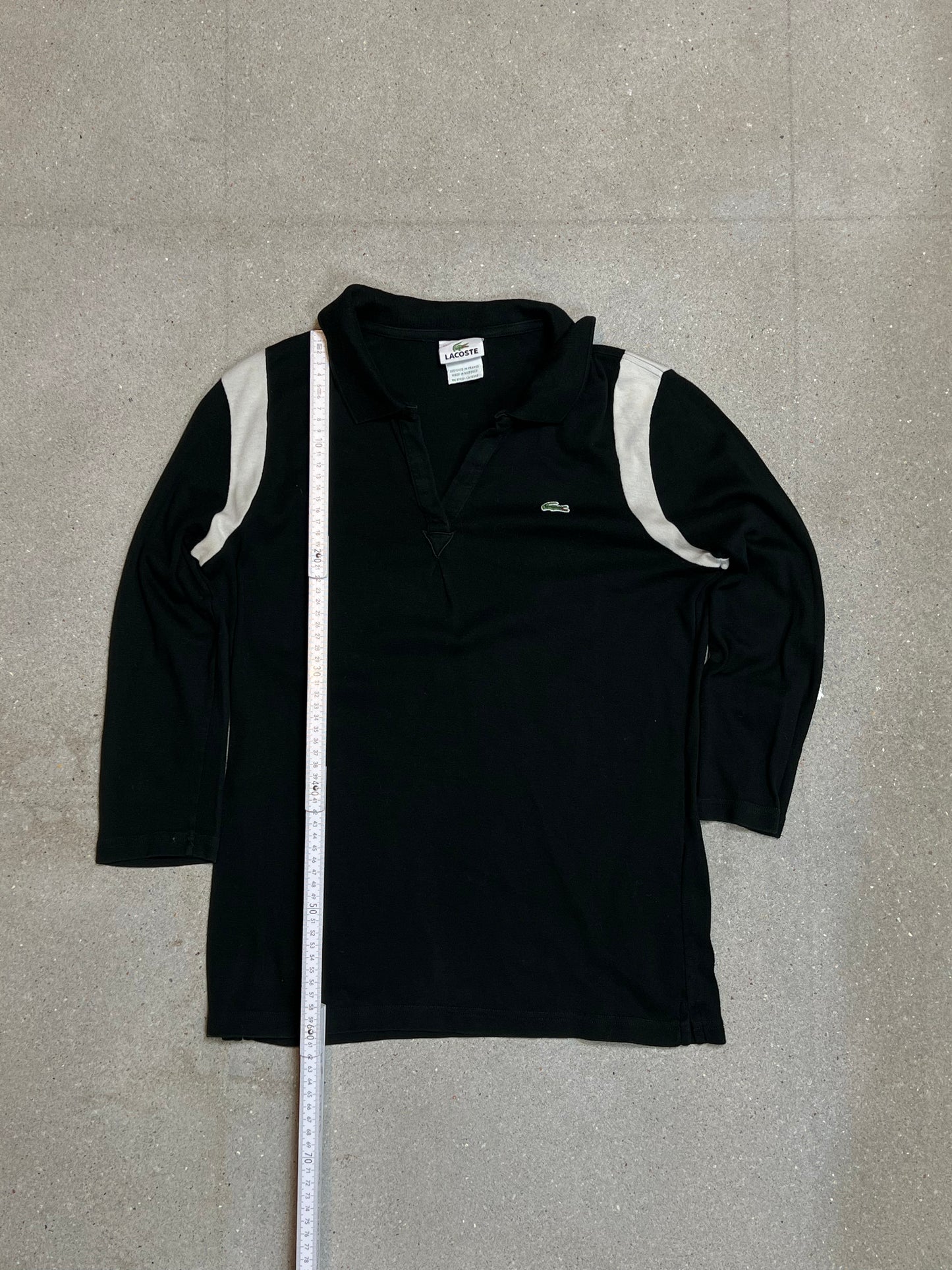 BLACK VINTAGE LACOSTE LOGO GOLF PIQUE POLO 3/4 SLEEVE (42 / XS )