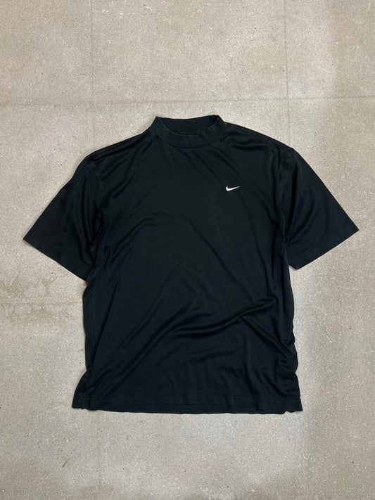 BLACK VINTAGE NIKE GOLF HIGH COLLAR DRI FIT T-SHIRT (LARGE)