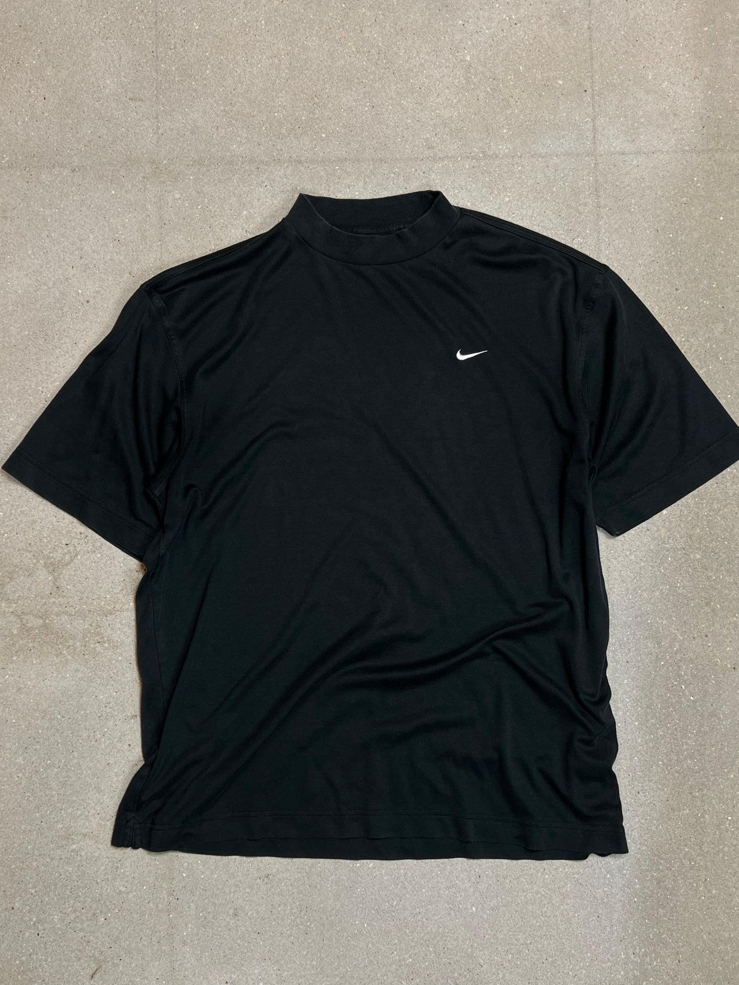 BLACK VINTAGE NIKE GOLF HIGH COLLAR DRI FIT T-SHIRT (LARGE)