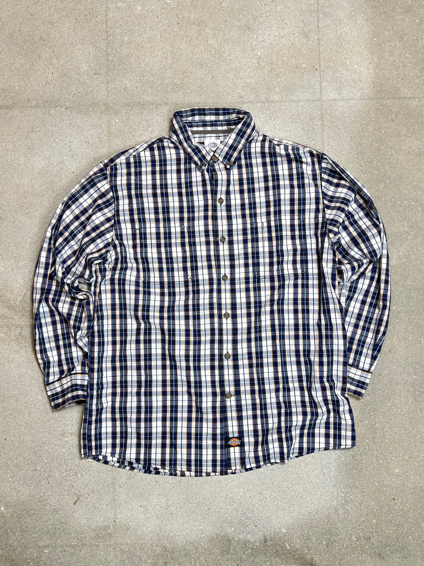 BLUE WHITE YELLOW CHECKED VINTAGE DICKIES SHIRT (XL)