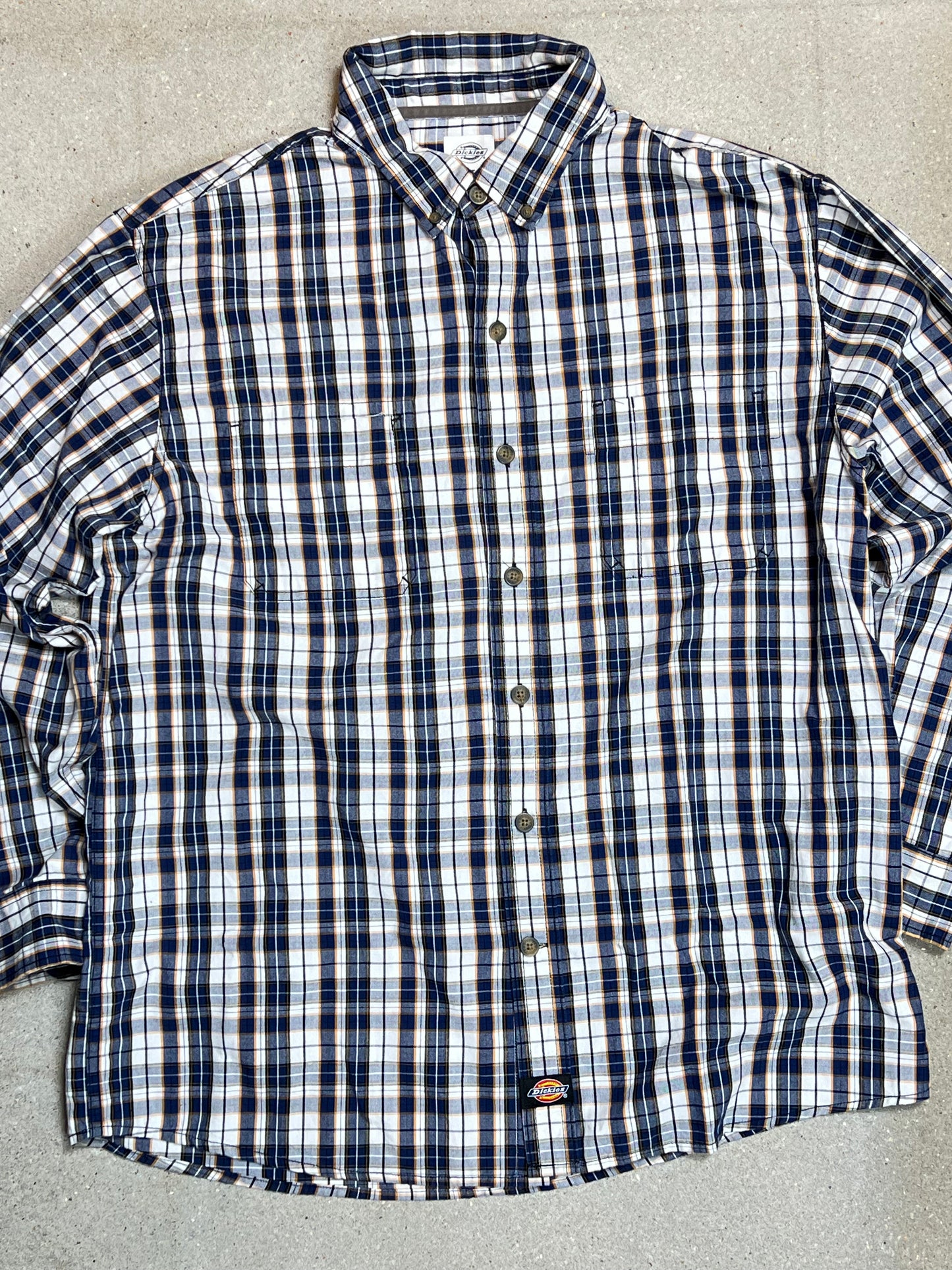 BLUE WHITE YELLOW CHECKED VINTAGE DICKIES SHIRT (XL)