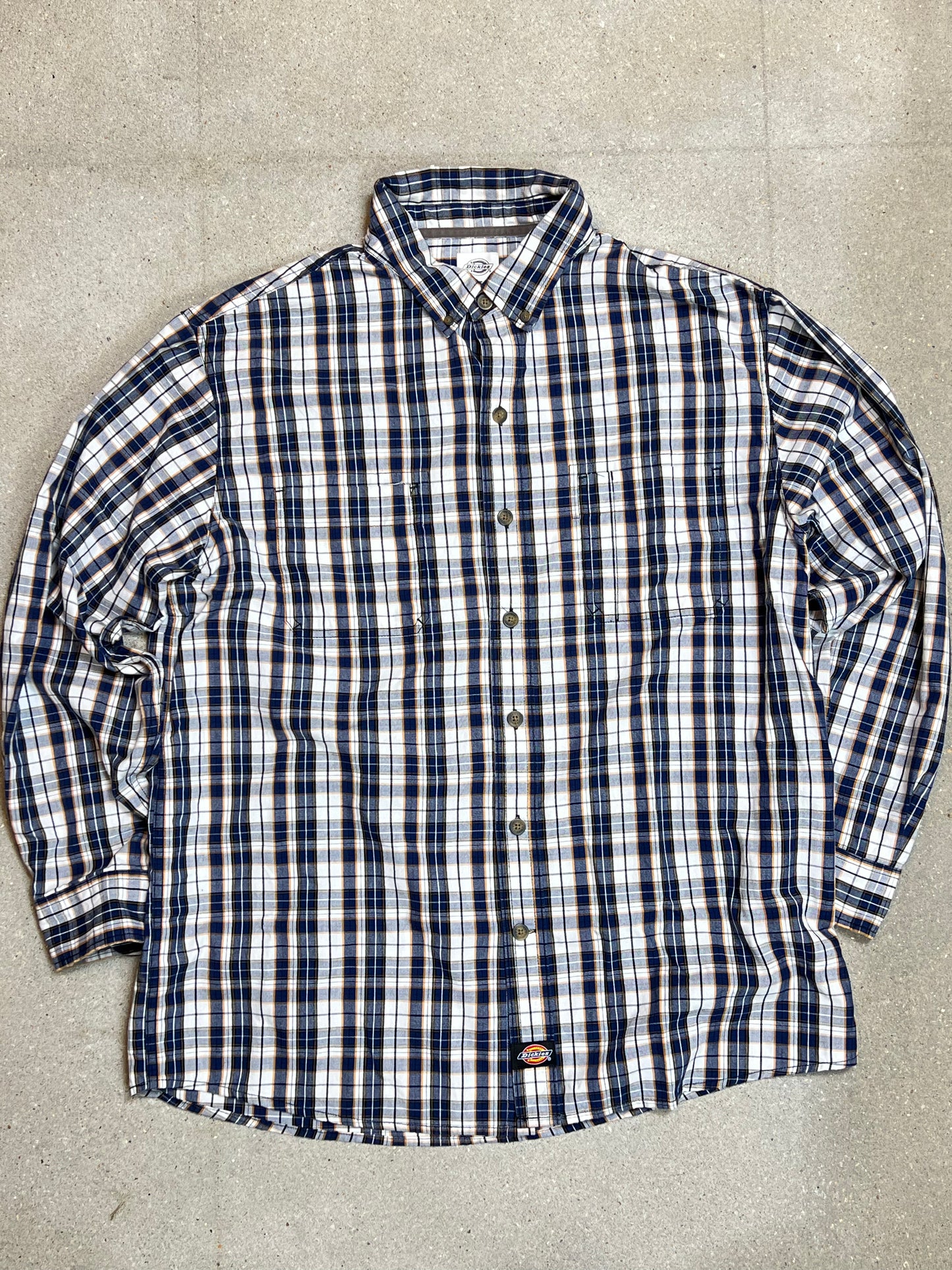 BLUE WHITE YELLOW CHECKED VINTAGE DICKIES SHIRT (XL)