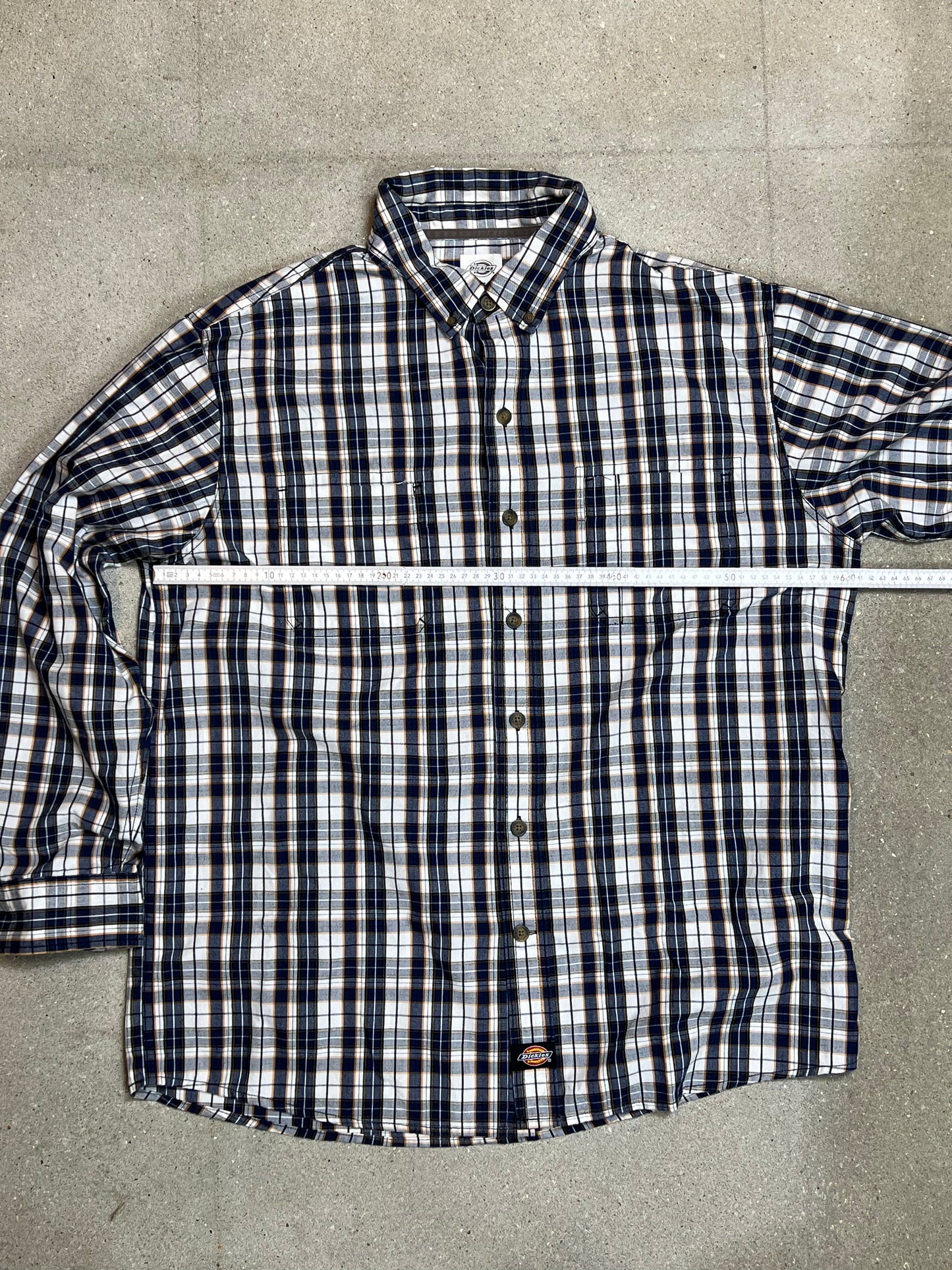 BLUE WHITE YELLOW CHECKED VINTAGE DICKIES SHIRT (XL)