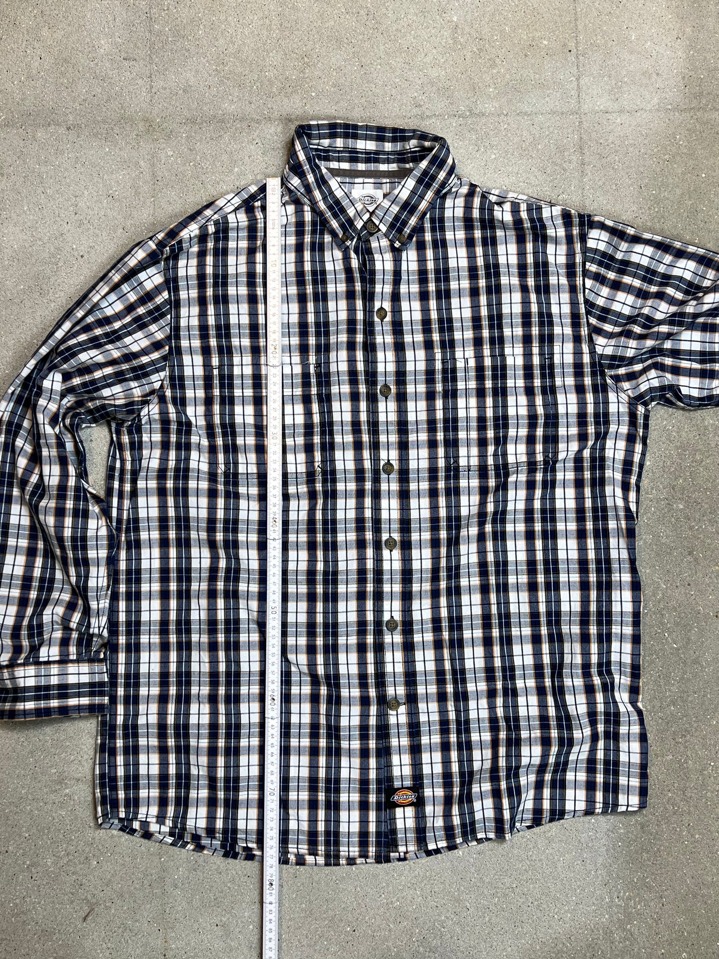 BLUE WHITE YELLOW CHECKED VINTAGE DICKIES SHIRT (XL)