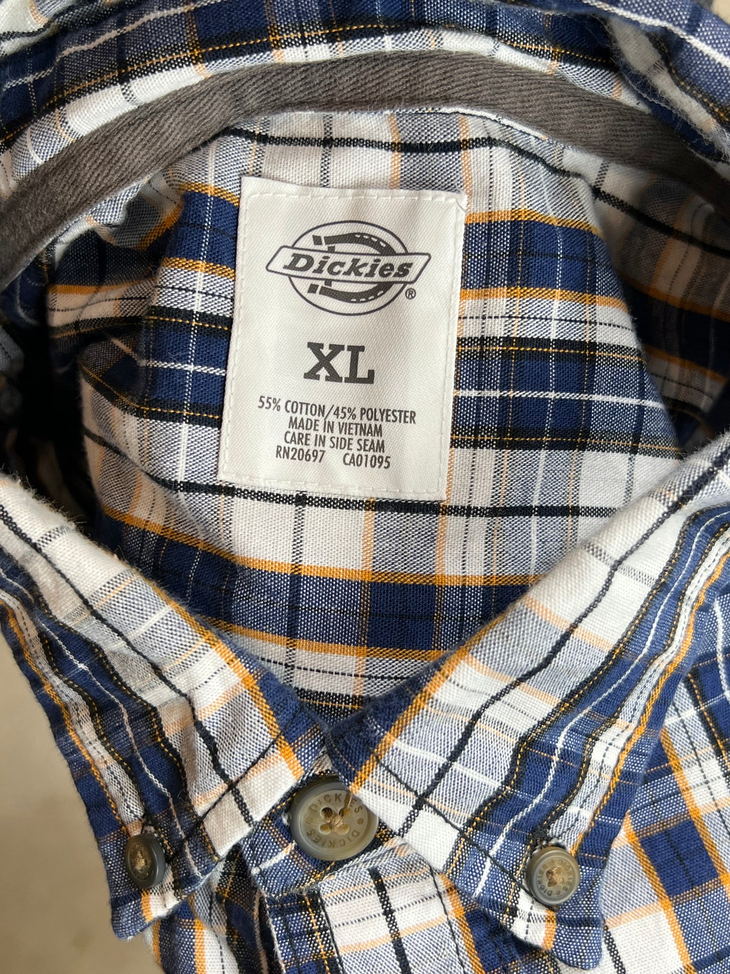 BLUE WHITE YELLOW CHECKED VINTAGE DICKIES SHIRT (XL)