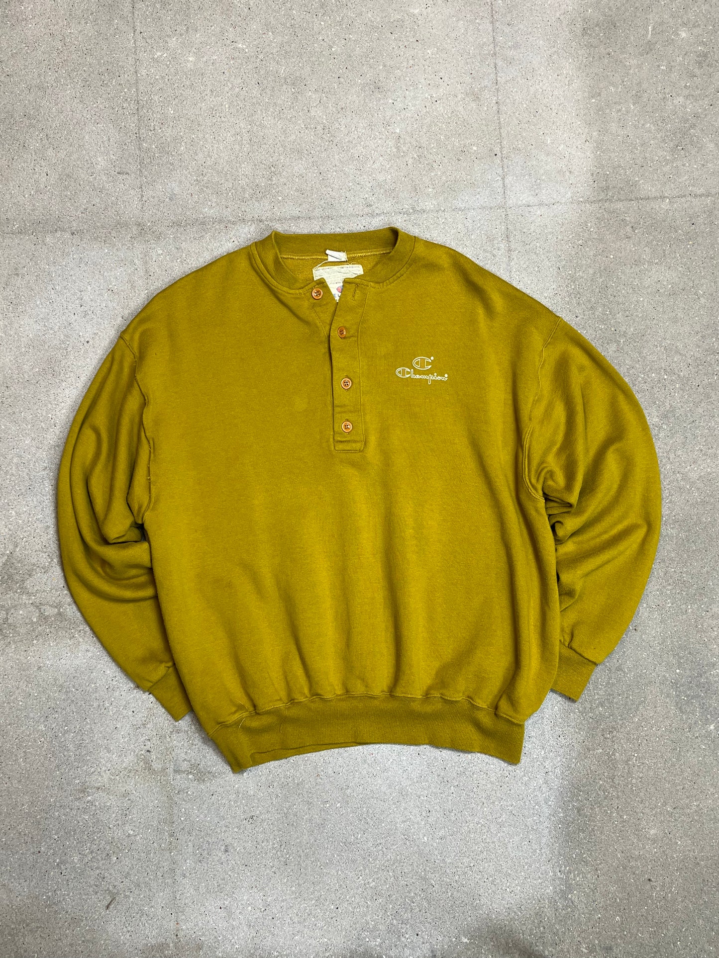 MUSTARD YELLOW 1990s VINTAGE CHAMPION BUTTON SWEATSHIRT MADE IN ITALY (LARGE)