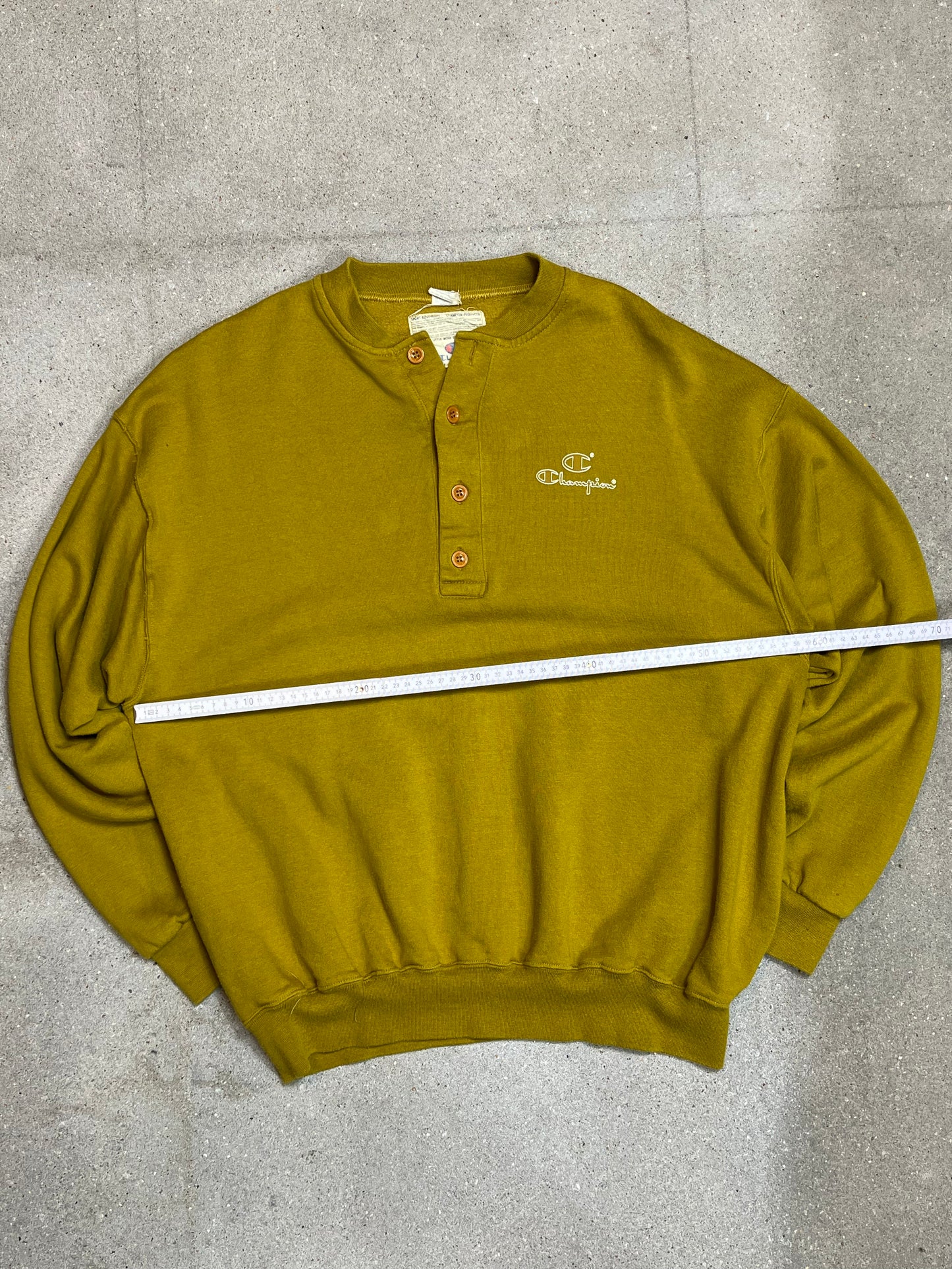 MUSTARD YELLOW 1990s VINTAGE CHAMPION BUTTON SWEATSHIRT MADE IN ITALY (LARGE)