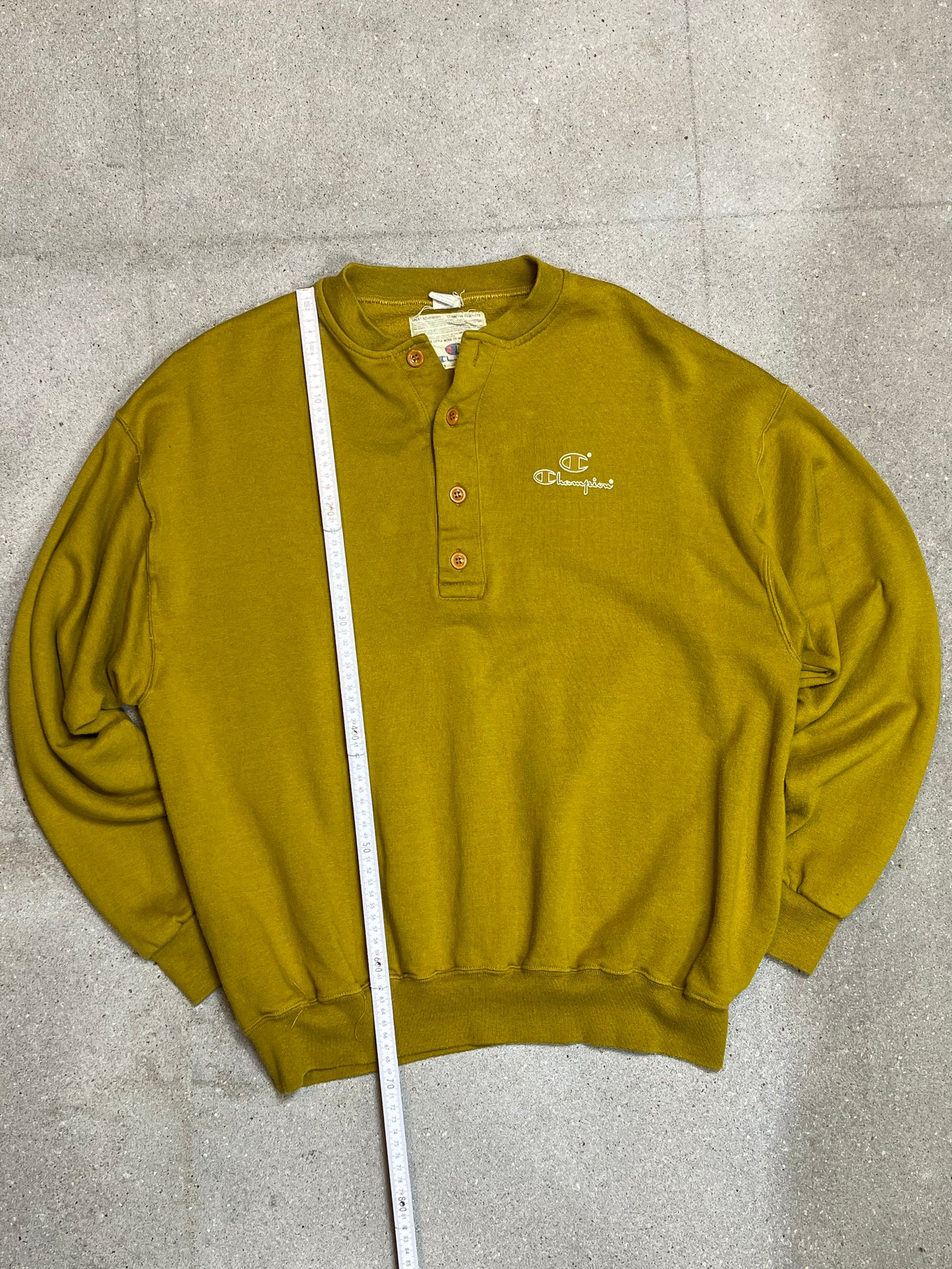 MUSTARD YELLOW 1990s VINTAGE CHAMPION BUTTON SWEATSHIRT MADE IN ITALY (LARGE)