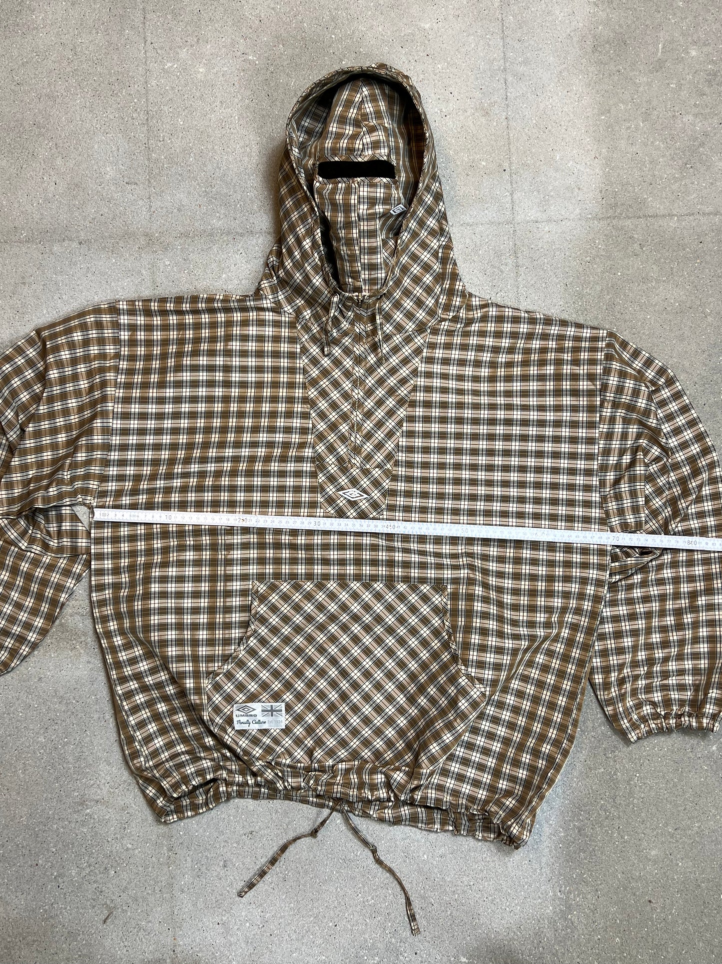 BROWN BEIGE UMBRO x SLAM JAM MASKED HOOD PLAID OVERSHIRT (XLARGE) (DEADSTOCK) (NEW WITH TAGS)