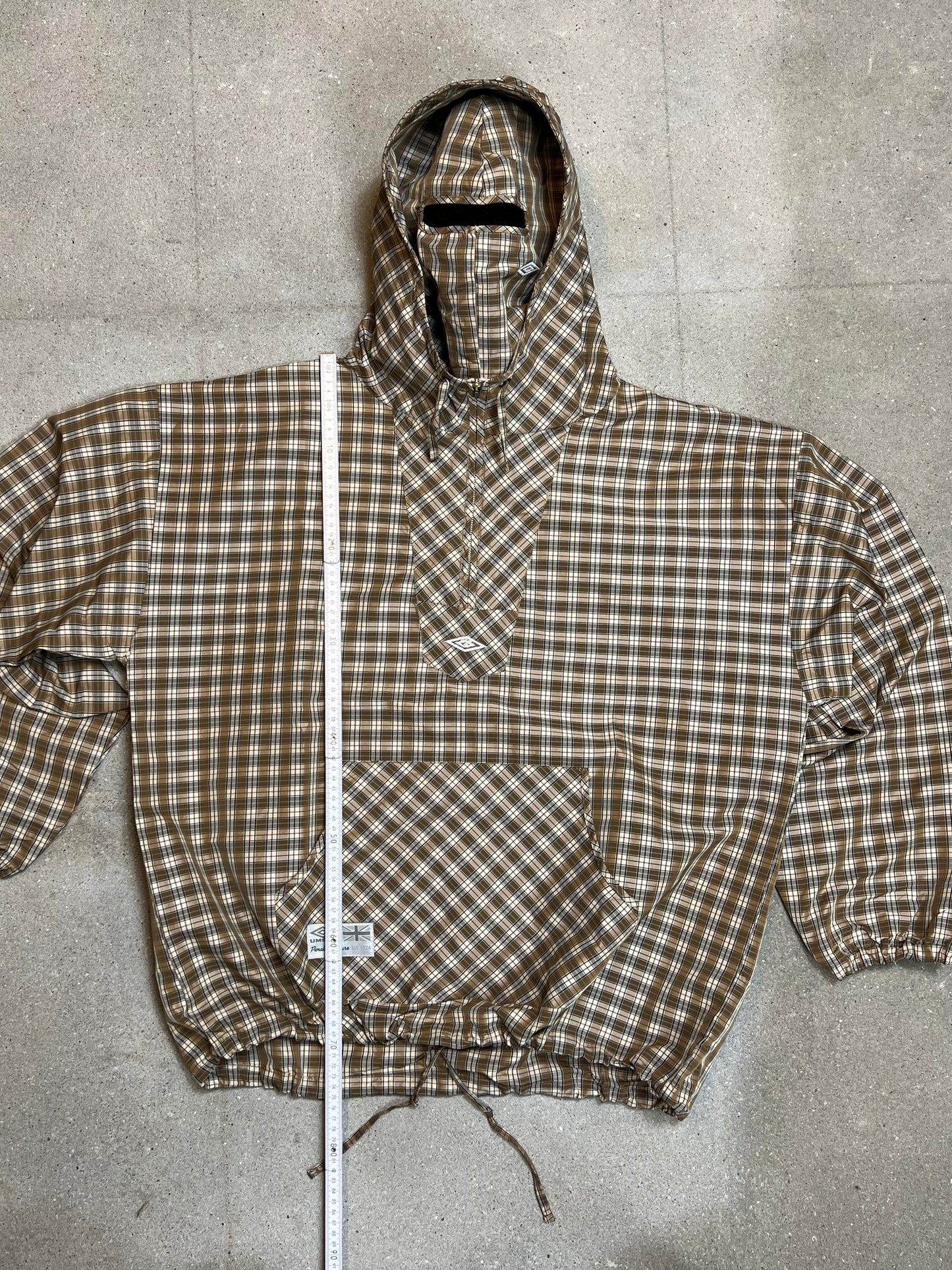 BROWN BEIGE UMBRO x SLAM JAM MASKED HOOD PLAID OVERSHIRT (XLARGE) (DEADSTOCK) (NEW WITH TAGS)