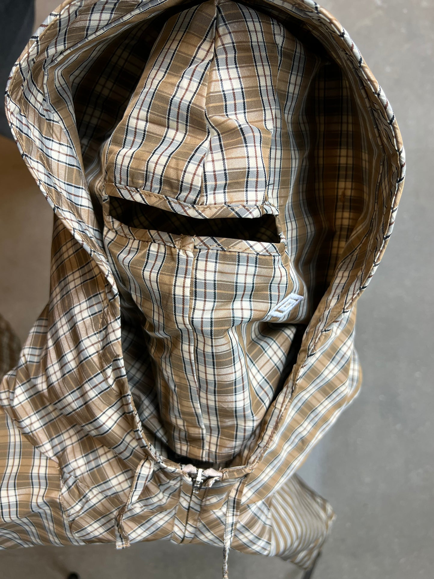 BROWN BEIGE UMBRO x SLAM JAM MASKED HOOD PLAID OVERSHIRT (XLARGE) (DEADSTOCK) (NEW WITH TAGS)