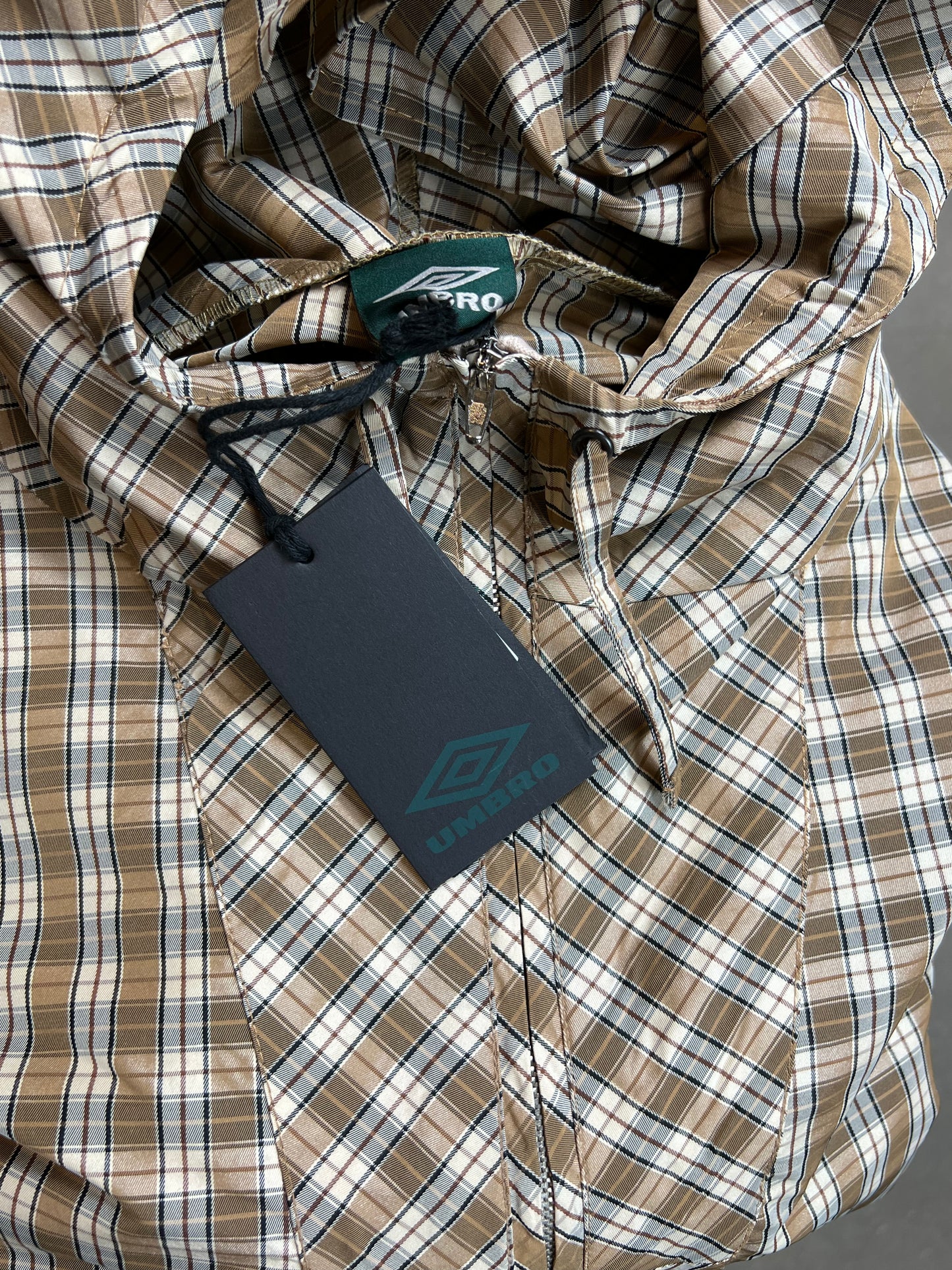 BROWN BEIGE UMBRO x SLAM JAM MASKED HOOD PLAID OVERSHIRT (XLARGE) (DEADSTOCK) (NEW WITH TAGS)