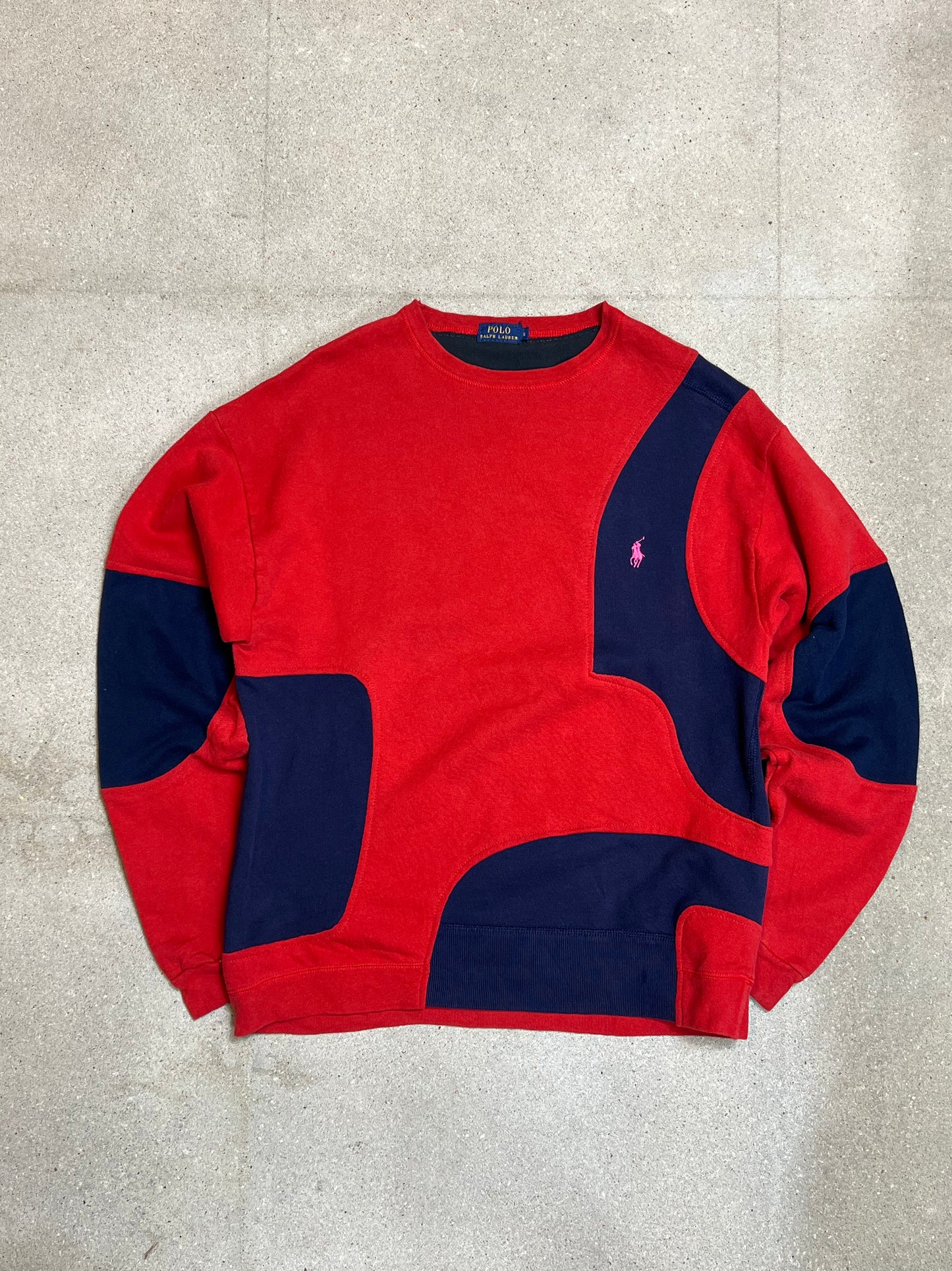 MARINEBLAU-ROTES VINTAGE-SWEATSHIRT VON RALPH LAUREN, ERNEUERT UND UPCYCLING (MITTEL)
