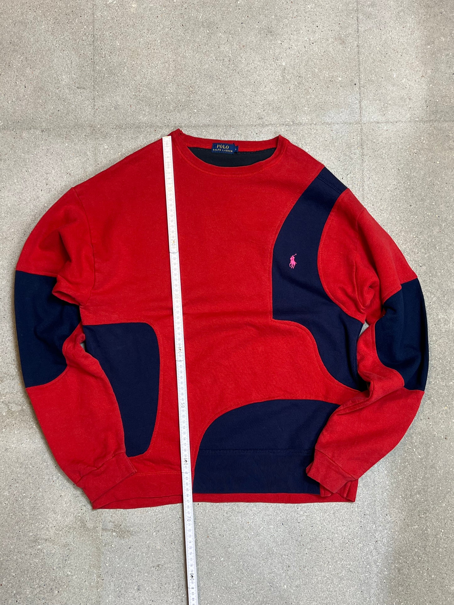 MARINEBLAU-ROTES VINTAGE-SWEATSHIRT VON RALPH LAUREN, ERNEUERT UND UPCYCLING (MITTEL)
